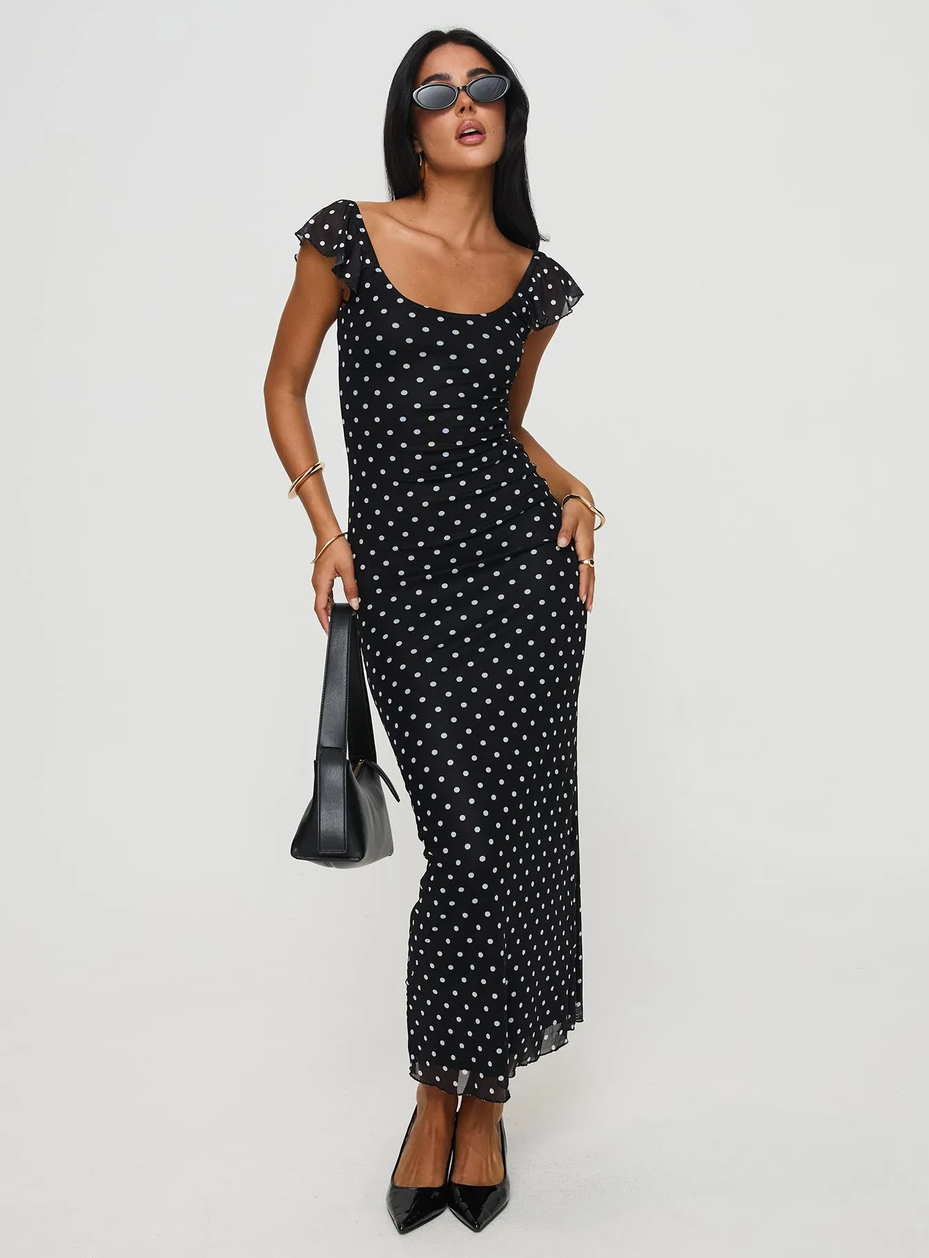 Lightweight-Layer Cool Simplicity Sandberg Maxi Dress Black Polka Dot