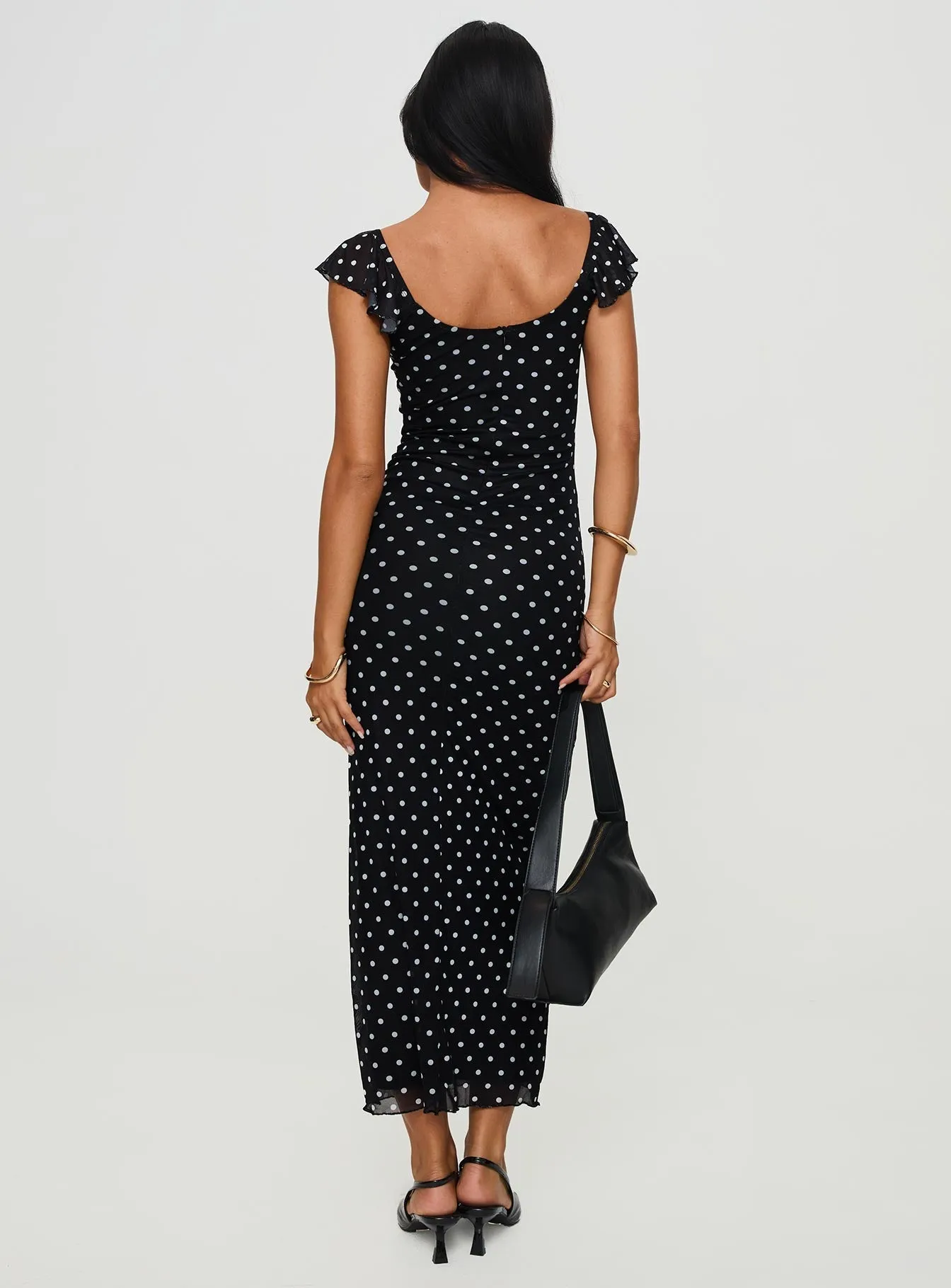 Belted-Style skin friendly Sandberg Maxi Dress Black Polka Dot