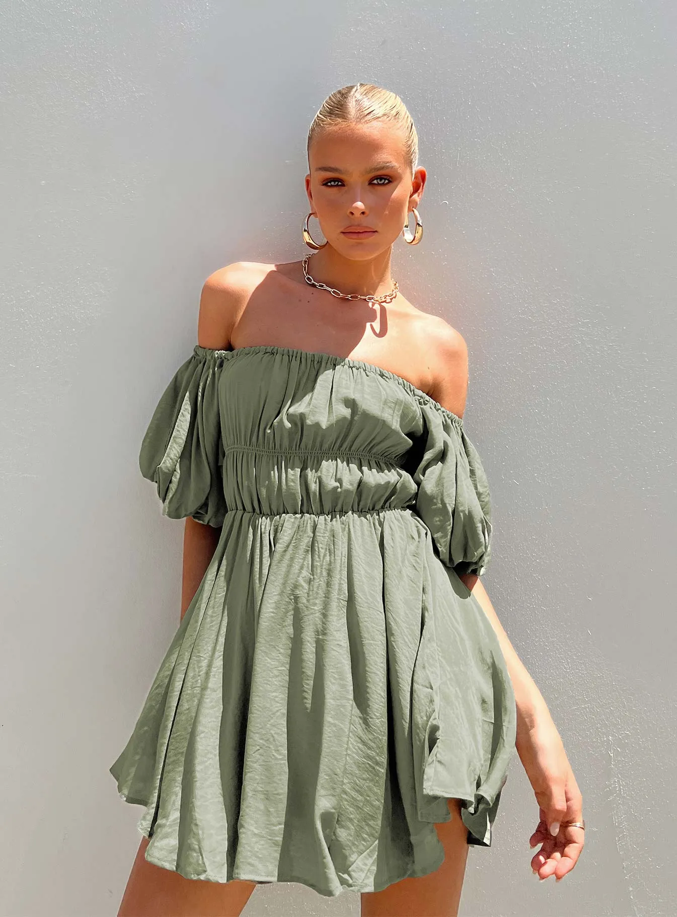 Layerable Piece Dress for brunch Halton Mini Dress Khaki