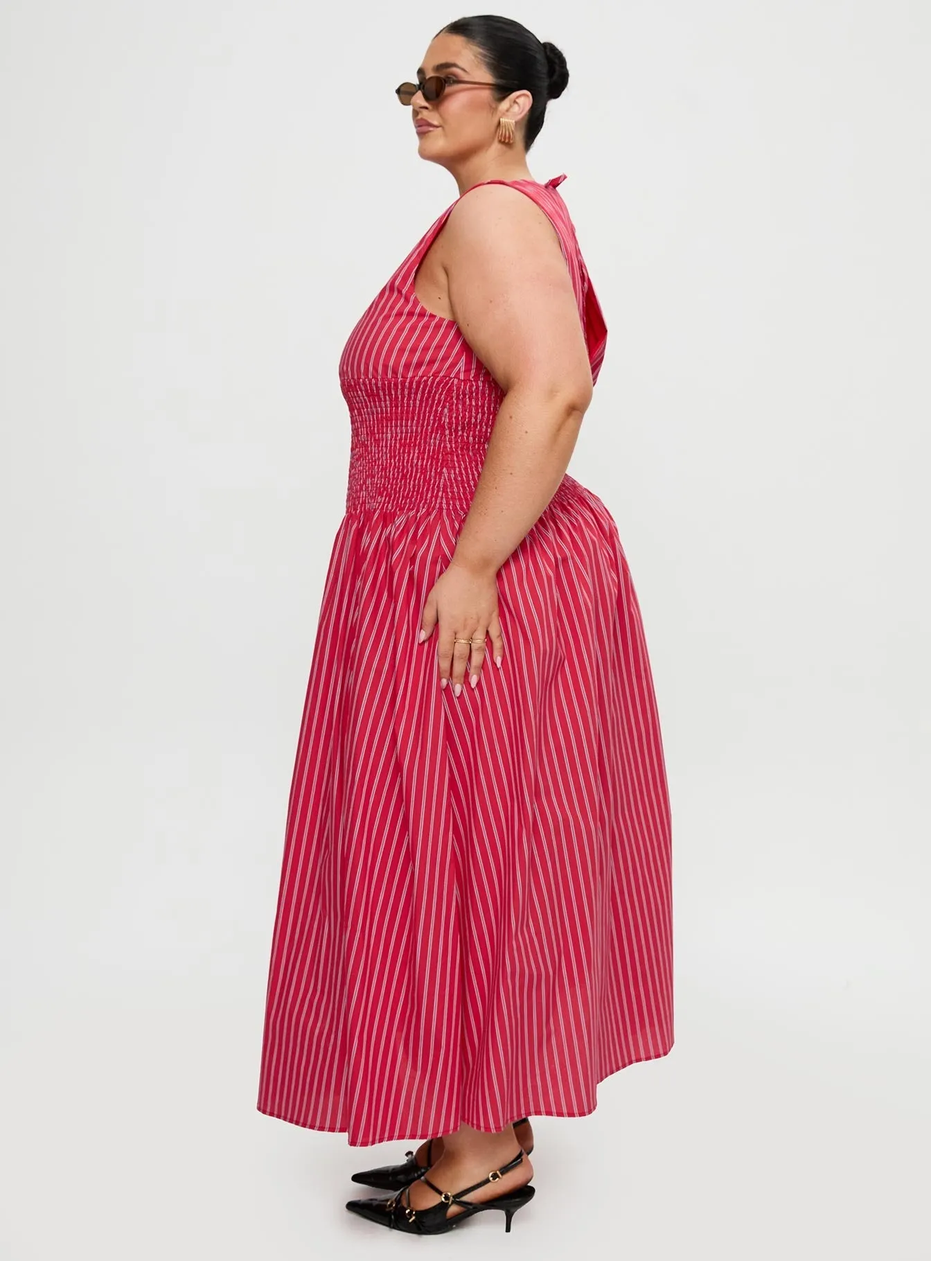 Lilienne Cotton Poplin Maxi Dress Red Stripe Curve Celebration Wear