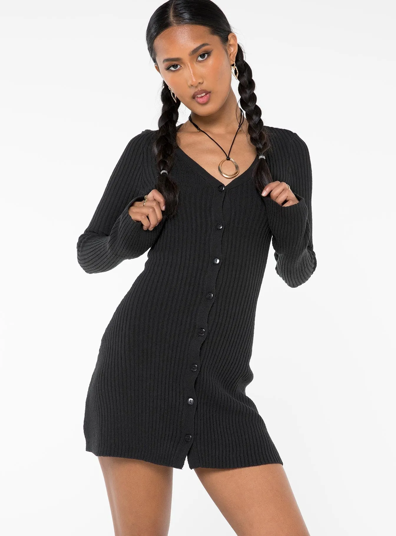 Refined Cut Waldin Long Sleeve Mini Dress Black