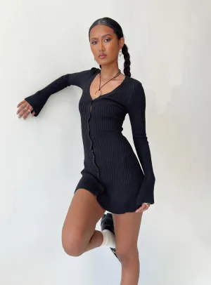 Resort-Wear Light and Breezy Waldin Long Sleeve Mini Dress Black