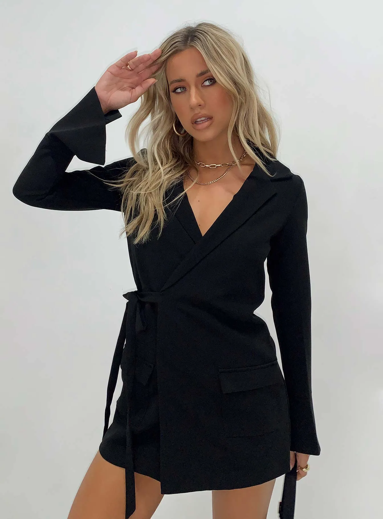 Kyah Wrap Blazer Dress Black Fashion Daily