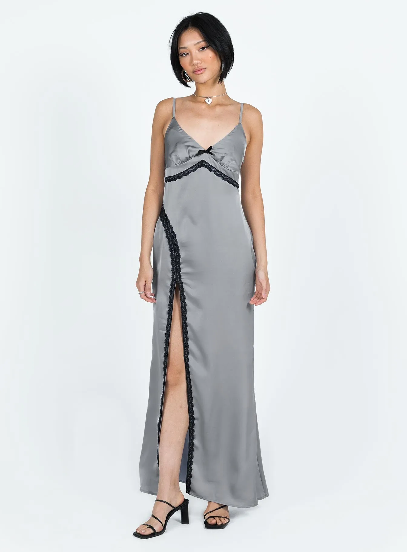 Sleek Waist Sidney Lace Trim Maxi Dress Grey
