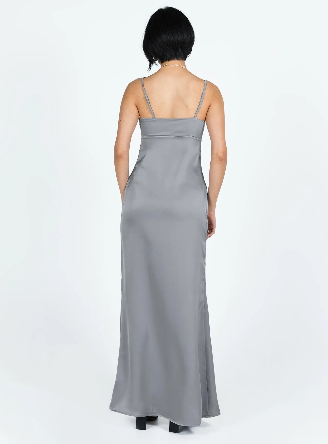 Sidney Lace Trim Maxi Dress Grey Simple Bow