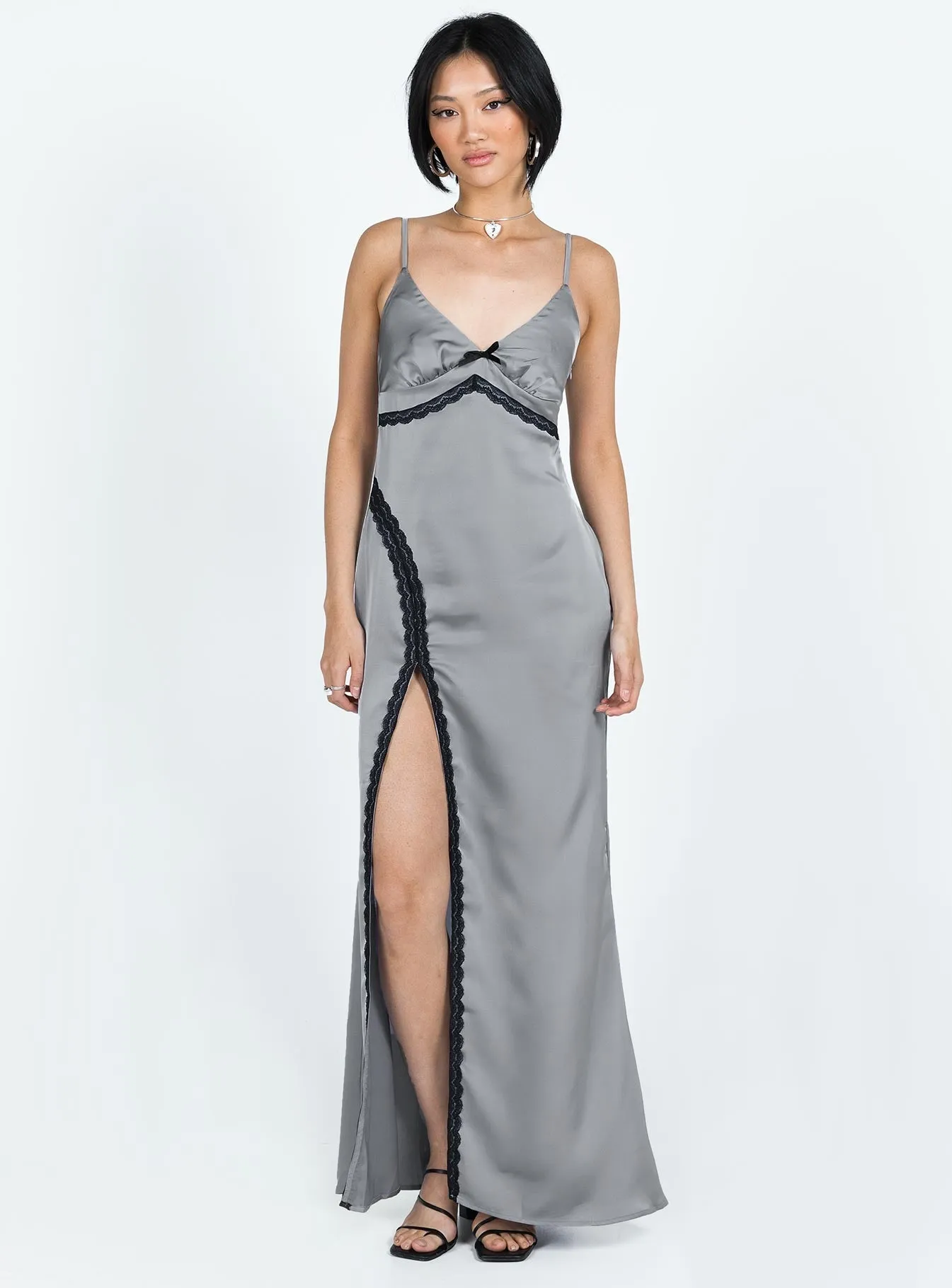 Style Option Sidney Lace Trim Maxi Dress Grey
