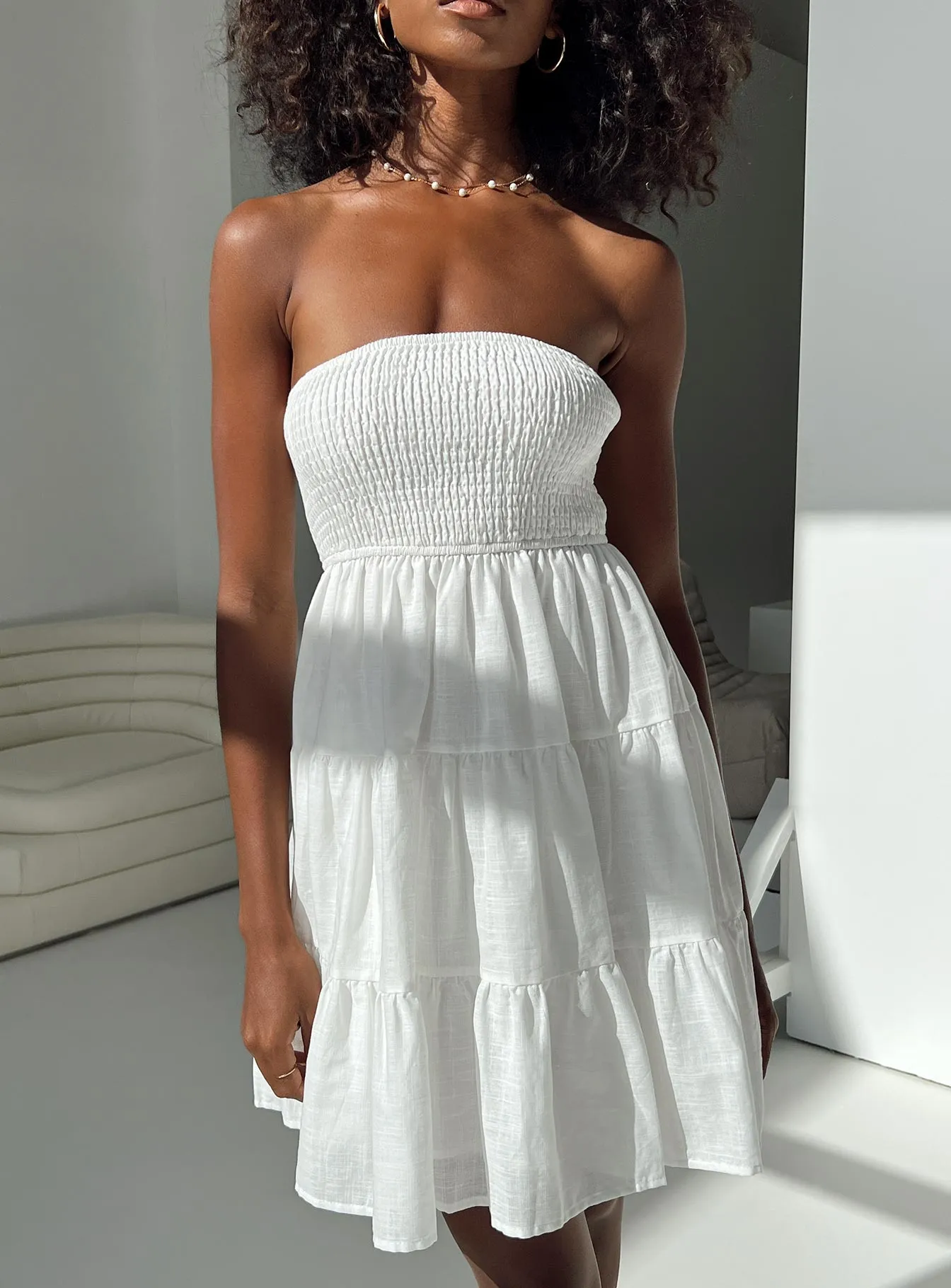 Fahy Strapless Mini Dress White Flattering Fit for All