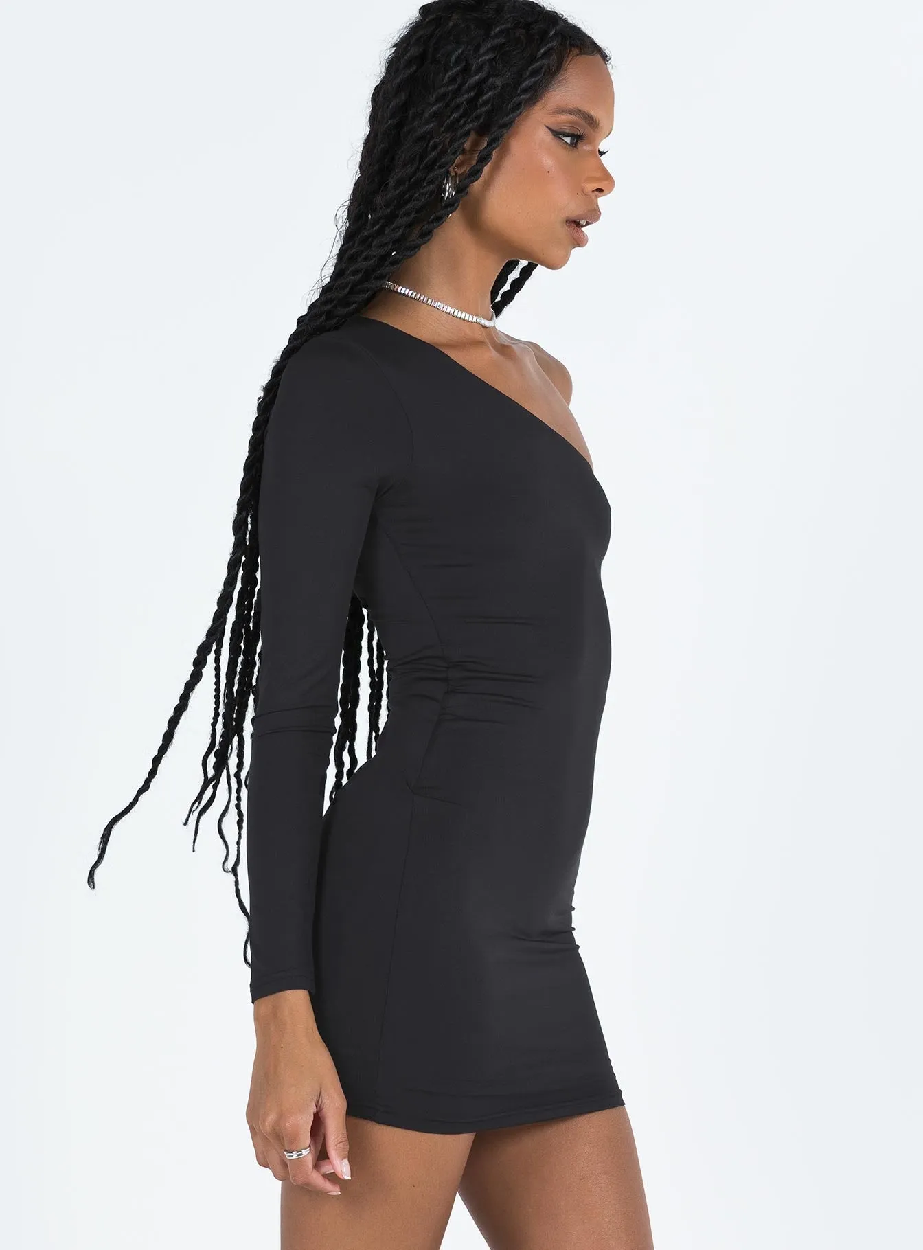 Refined fit Chic Mom Tomer One Shoulder Mini Dress Black