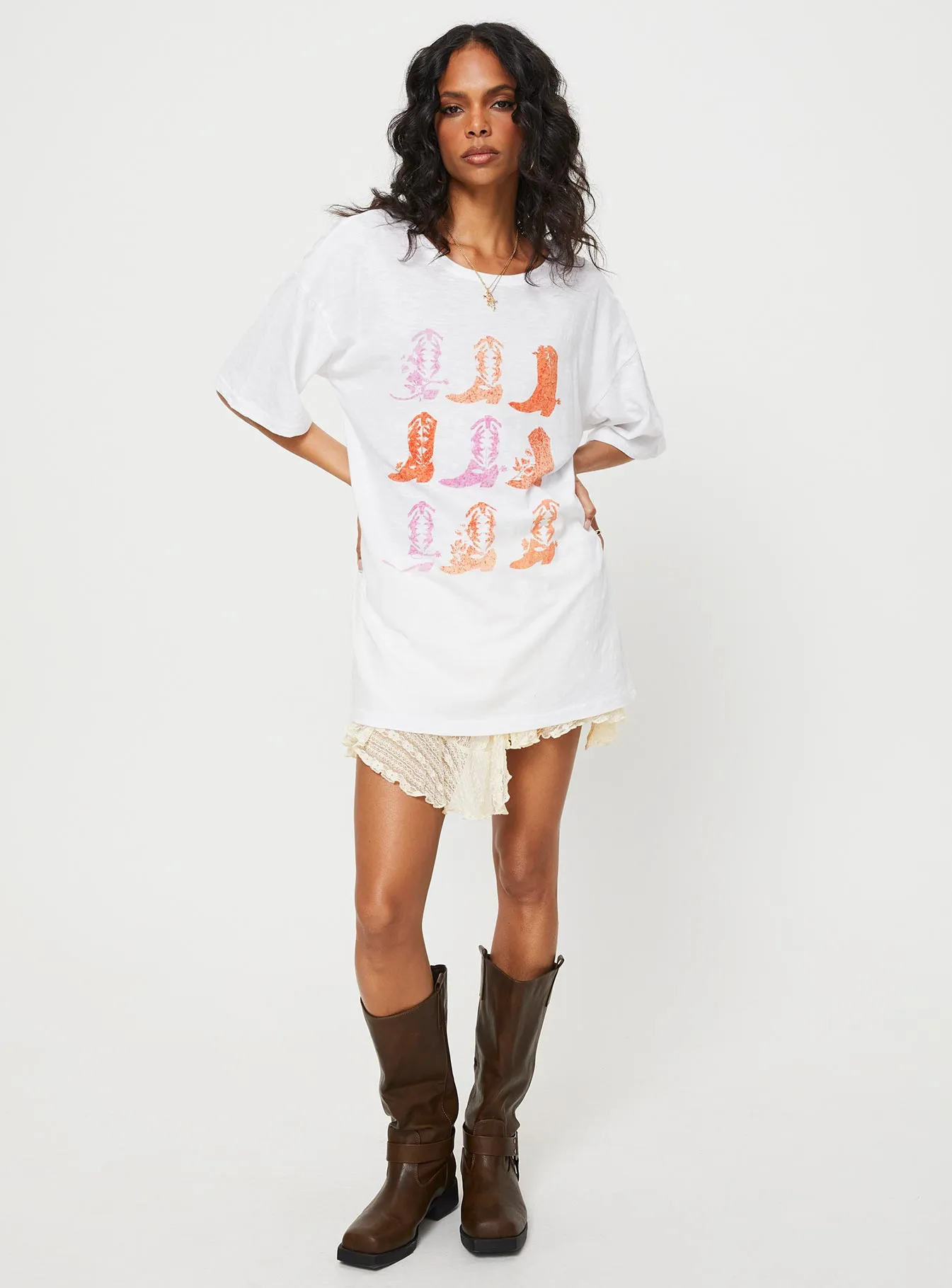 Cozy Stretch Fit Chambre Oversized Graphic Tee White