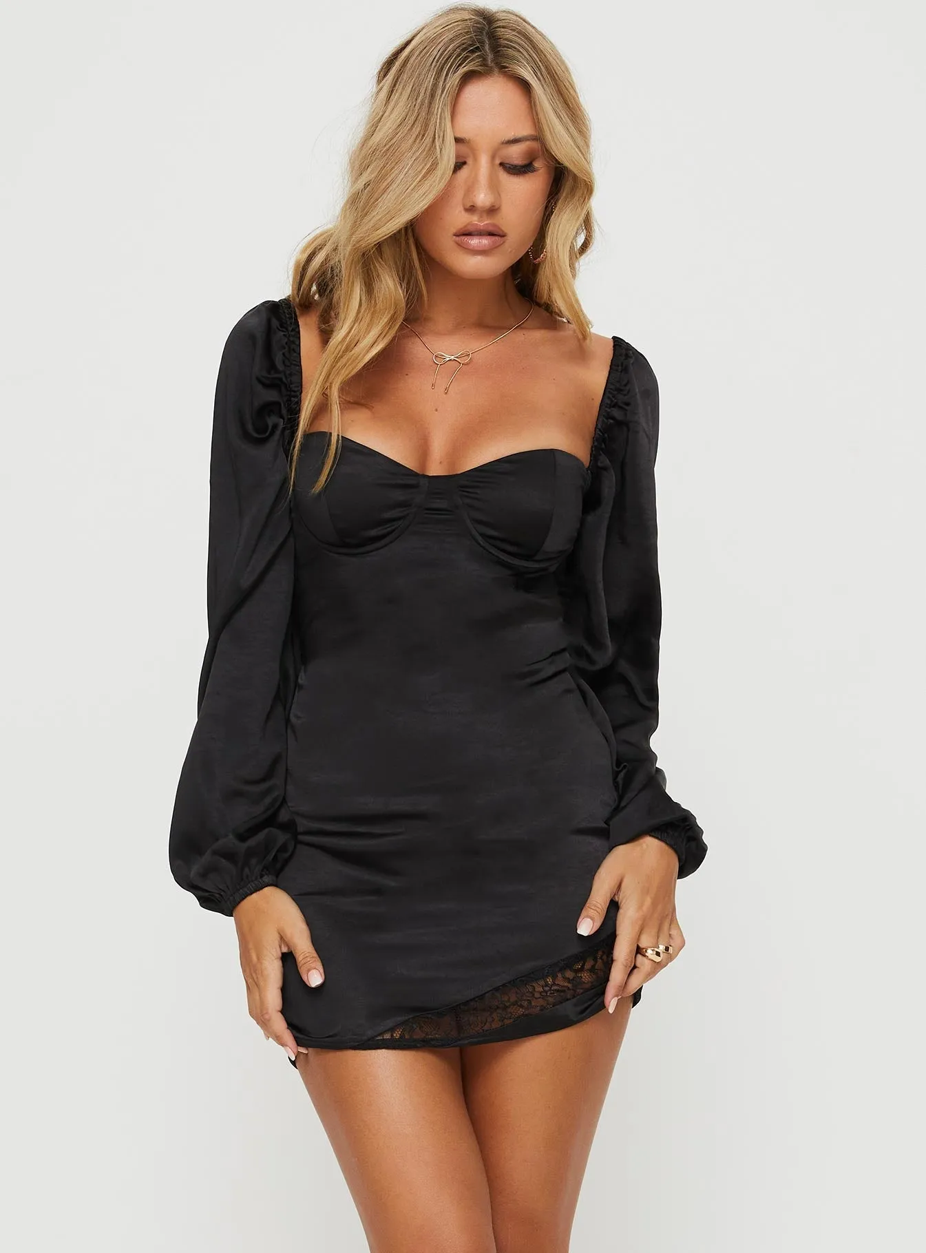 Soft Texture Versatile Style Wear Kato Long Sleeve Mini Dress Black