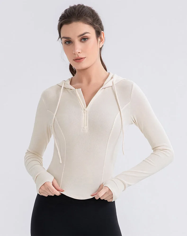 Metro Edge ComfortStretch Cropped Zip Up Hoodie Long Sleeve Slim Crop Tops