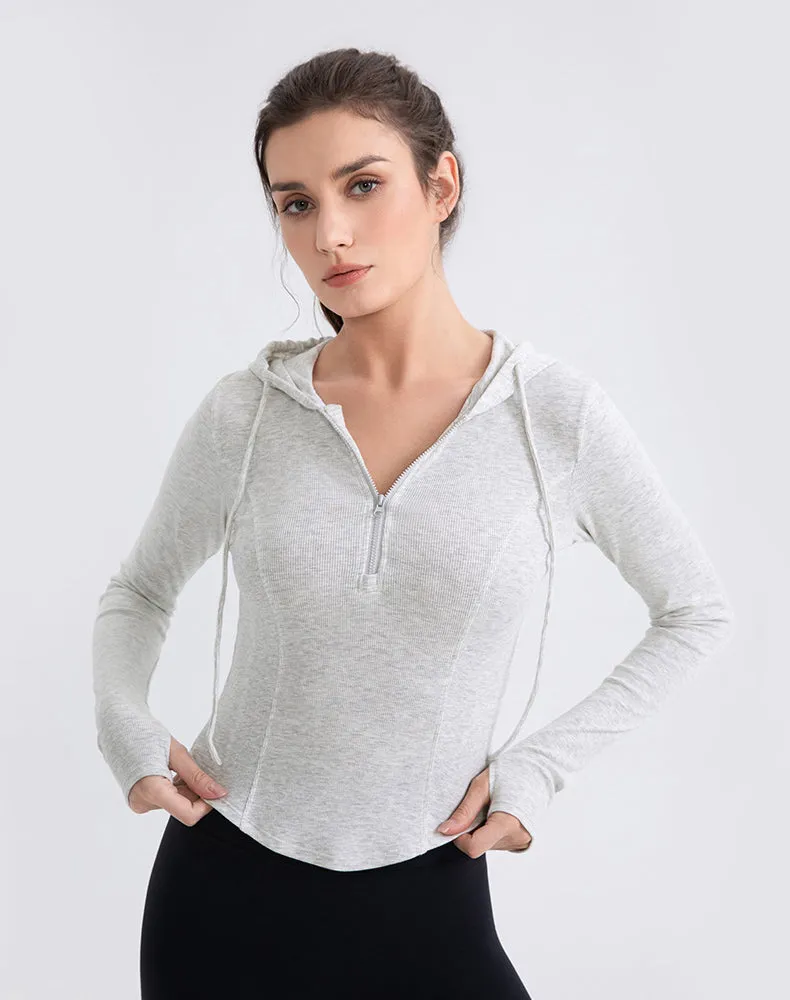 Easy Fashion Smart Look Cropped Zip Up Hoodie Long Sleeve Slim Crop Tops