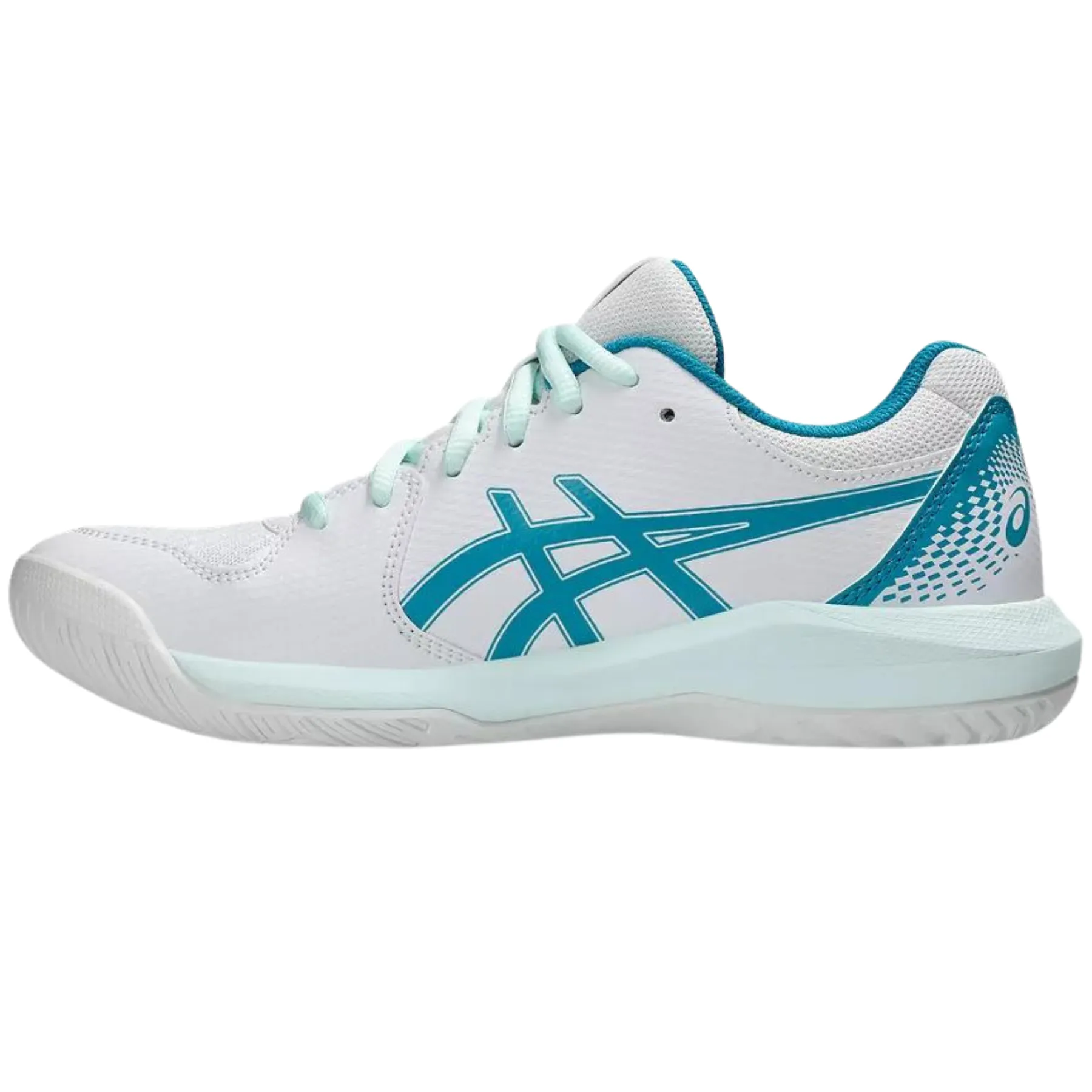 Comfortable Run Asics Gel Dedicate 8 Womens Tennis Shoes - White/Teal Blue