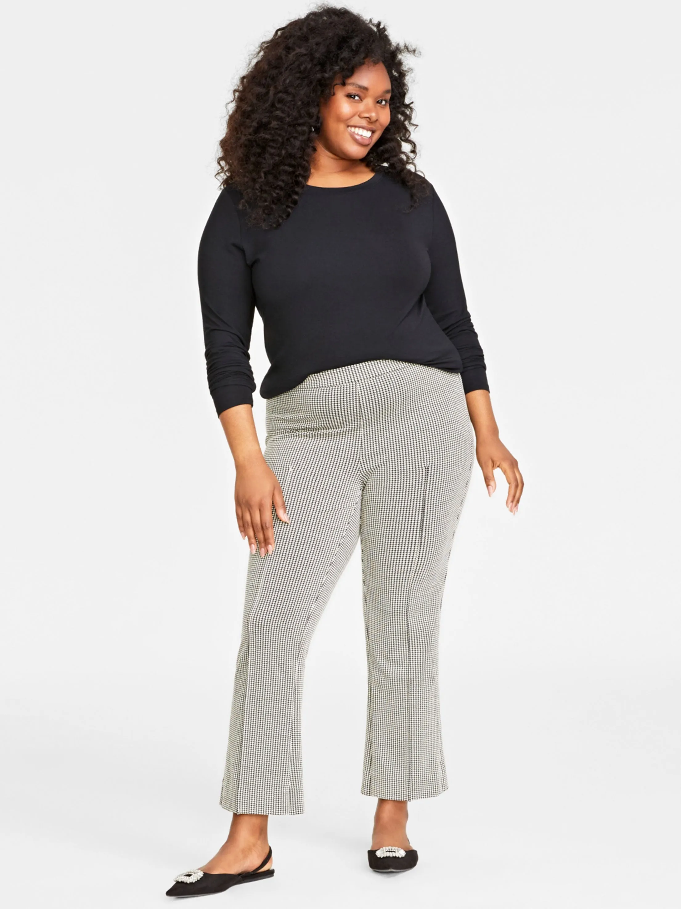 stain guard Women's Printed Ankle Pants,Black/Ecru