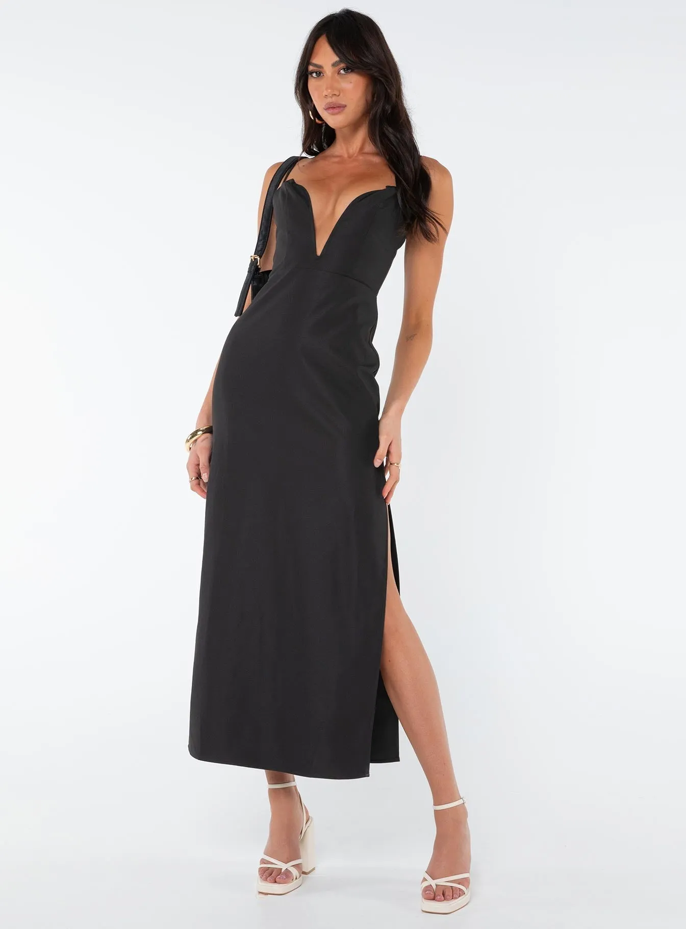 Light Blend Autumn-Season Risha Corset Midi Dress Black