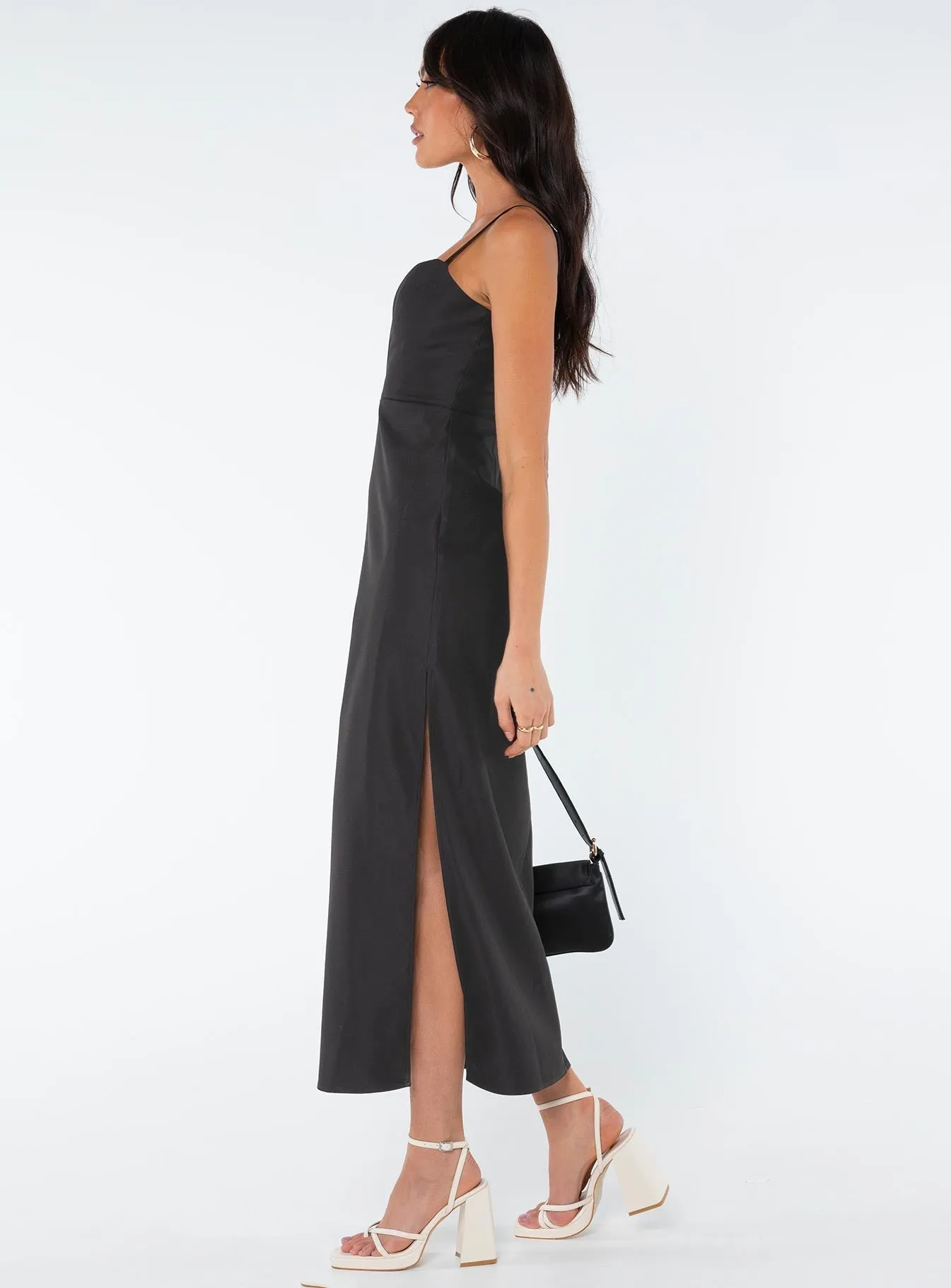 Soft Touch Edgy-Look Risha Corset Midi Dress Black