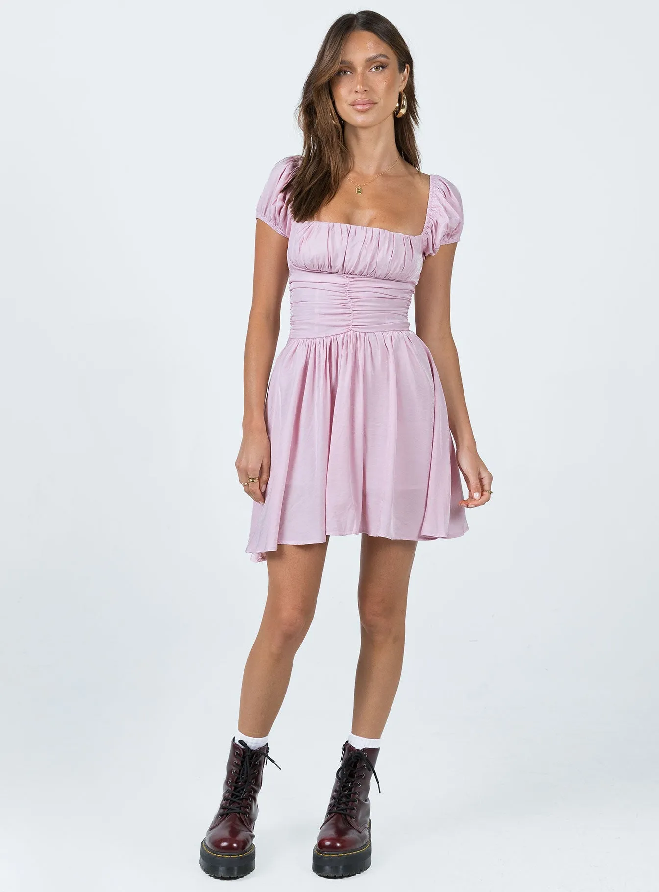 Petal Mini Dress Pink Fit Waist Lightweight-Structure