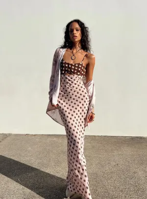 Freda Maxi Dress Pink Chilly Weather Wear Button Accent