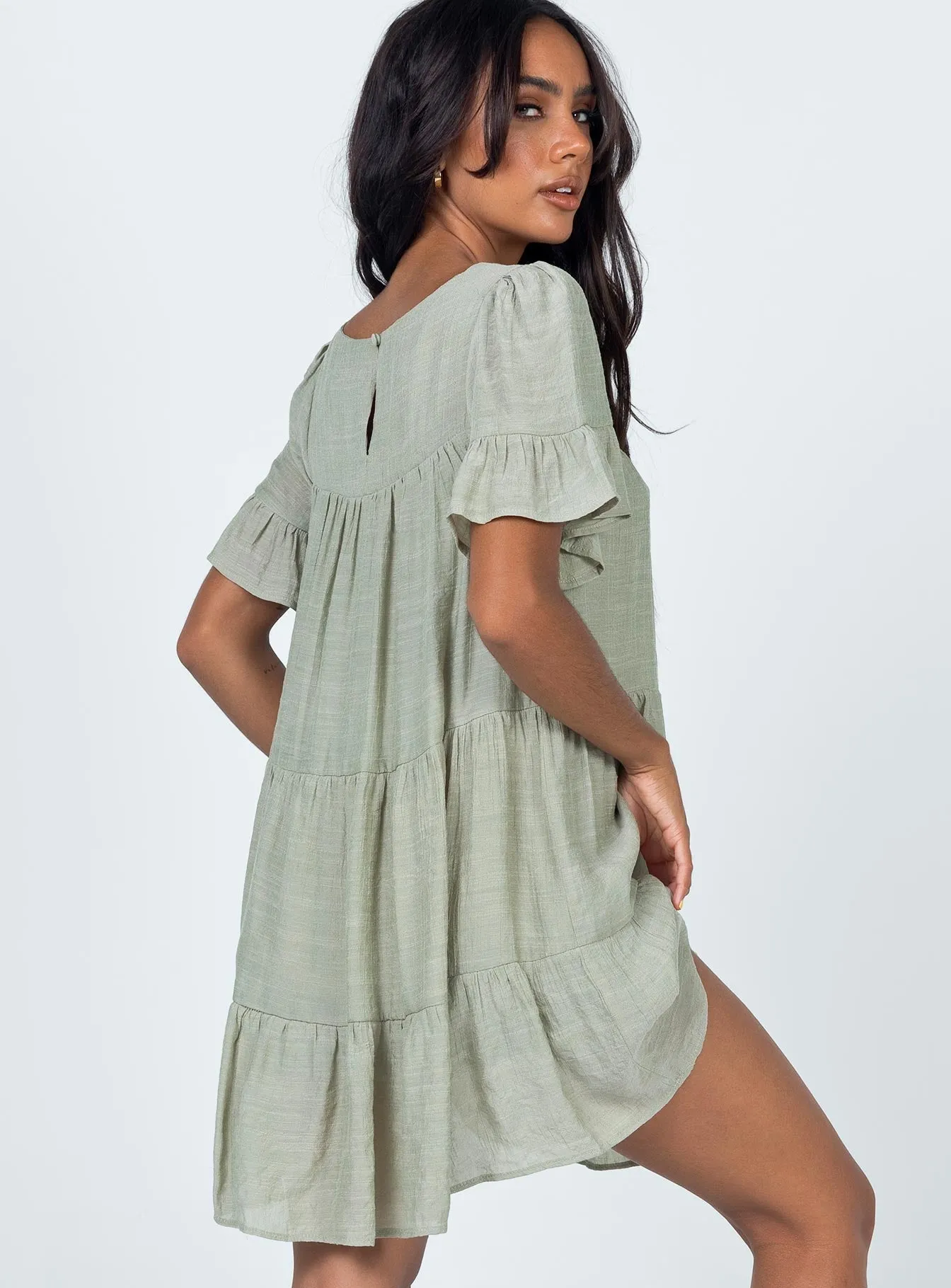 Miami Mini Dress Sage Frayed-Edge Boho Mood