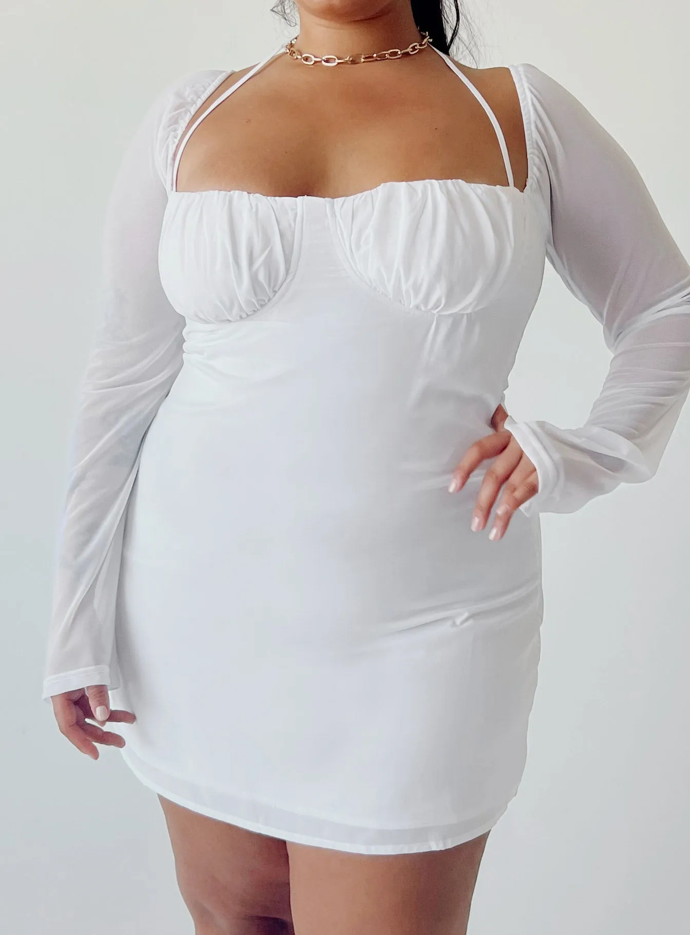 Dyer Sheer Sleeve Mini Dress White Curve Lounge Comfort