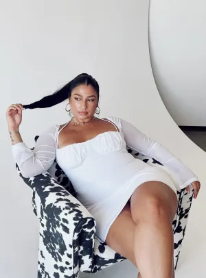 Casual Pick Light Fabric Dyer Sheer Sleeve Mini Dress White Curve