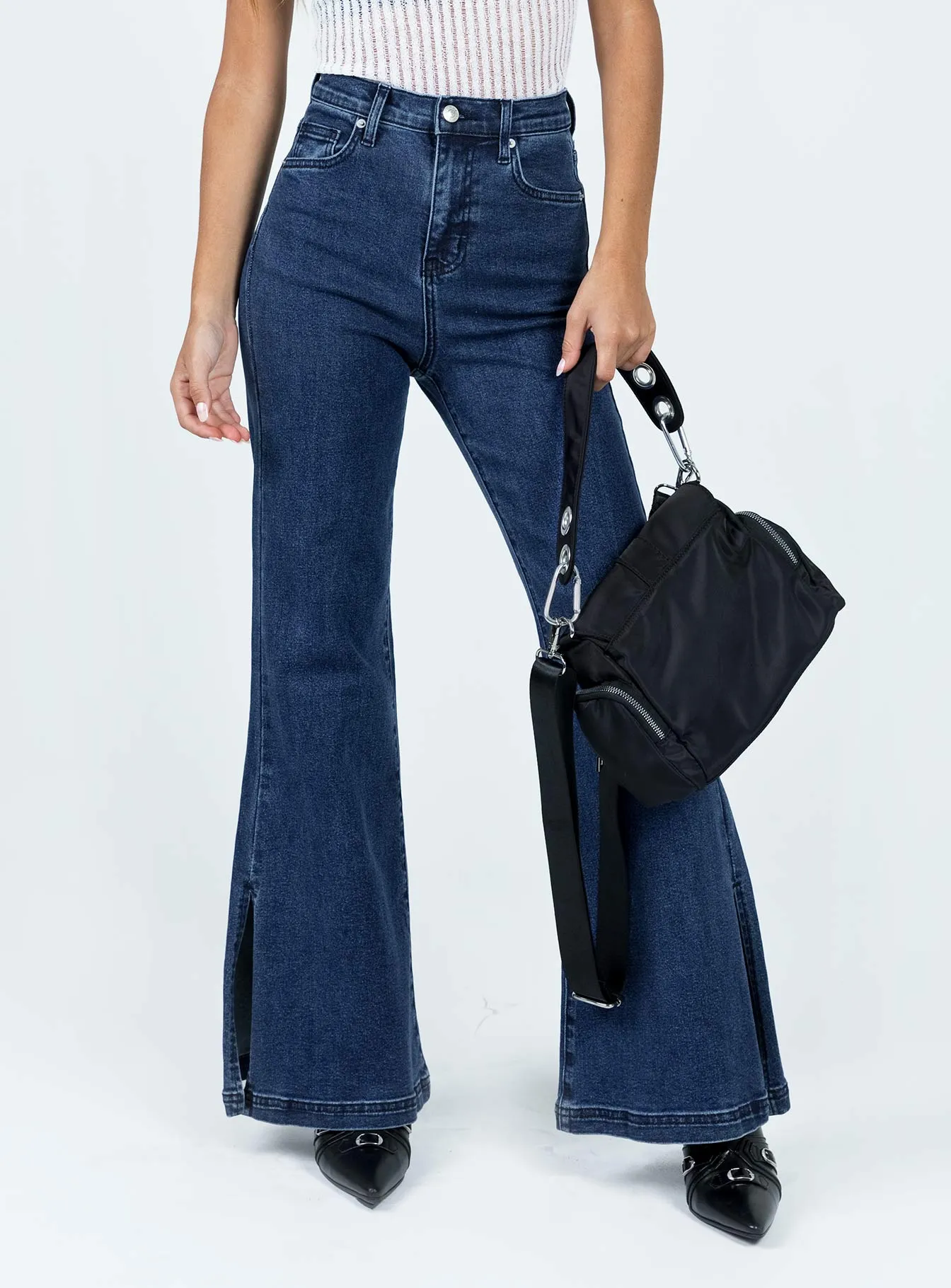 SustainableProduction WaterRepellentSurface Nairana Split Hem Jeans Dark Wash Denim