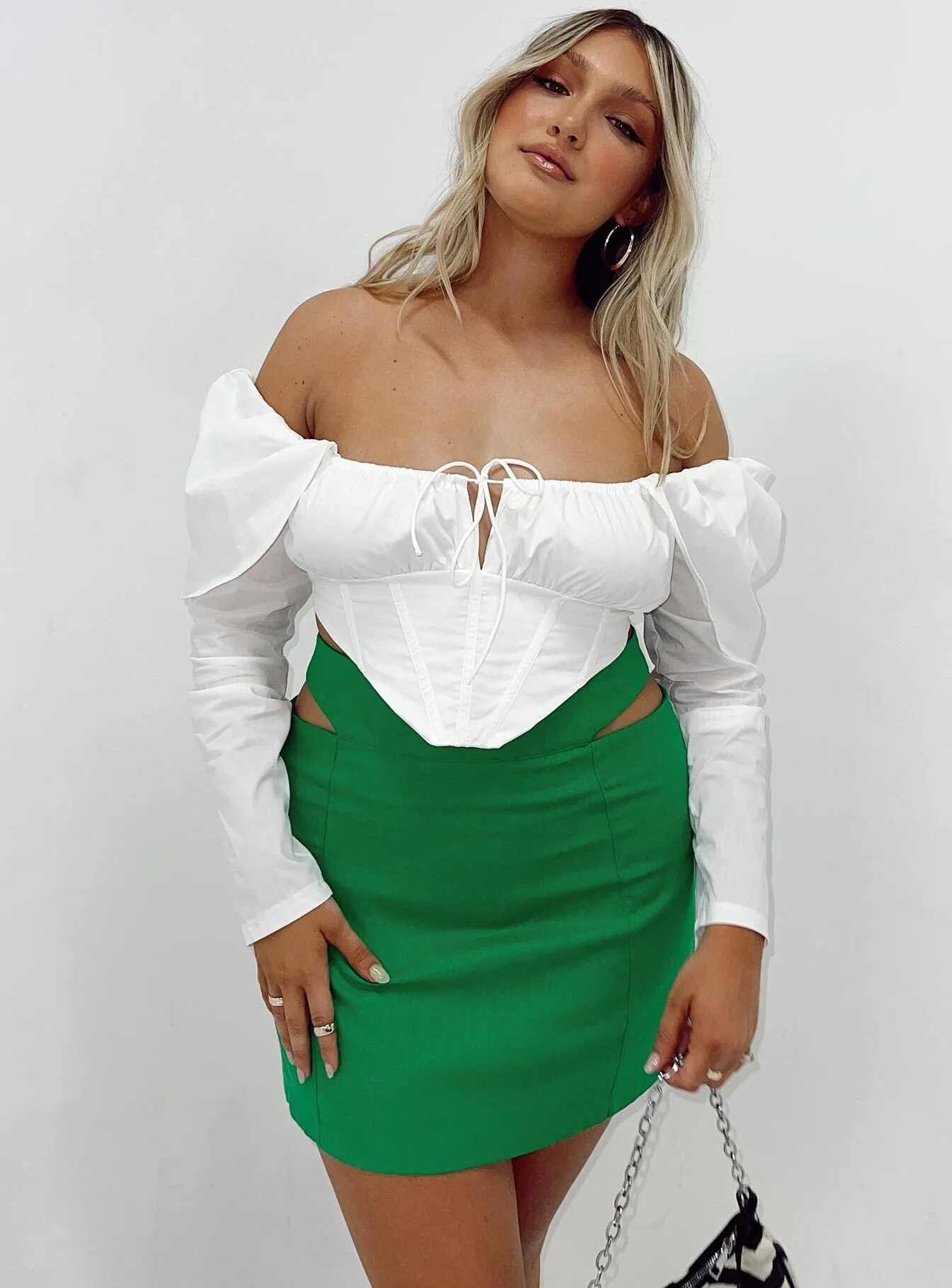 Amara Cut Out Mini Skirt Green Cozy Vibes Wrap Front