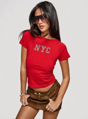 Nyc Leopard Graphic Top Red Layer Ready