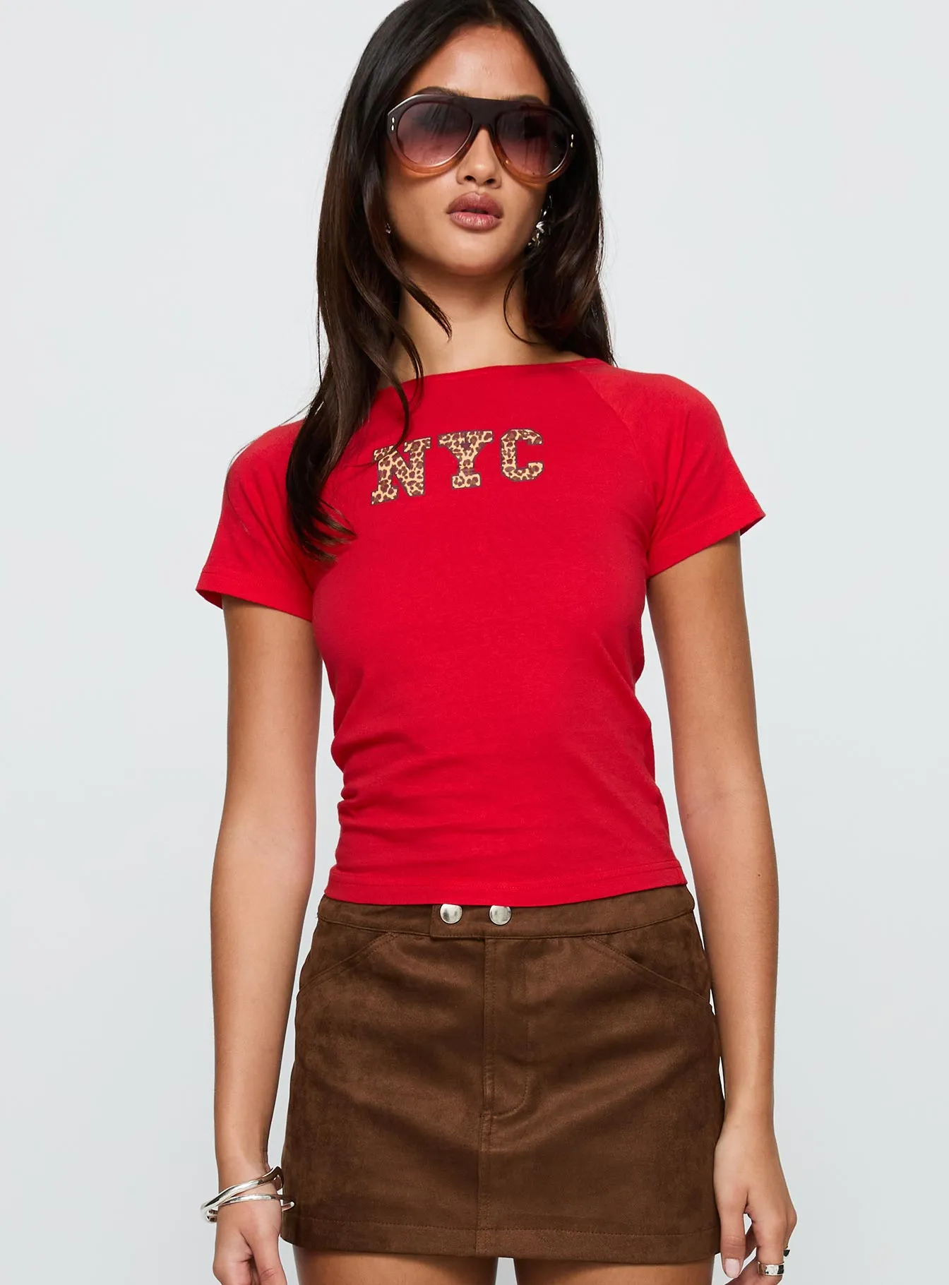 Ethically Sourced Cotton Nyc Leopard Graphic Top Red