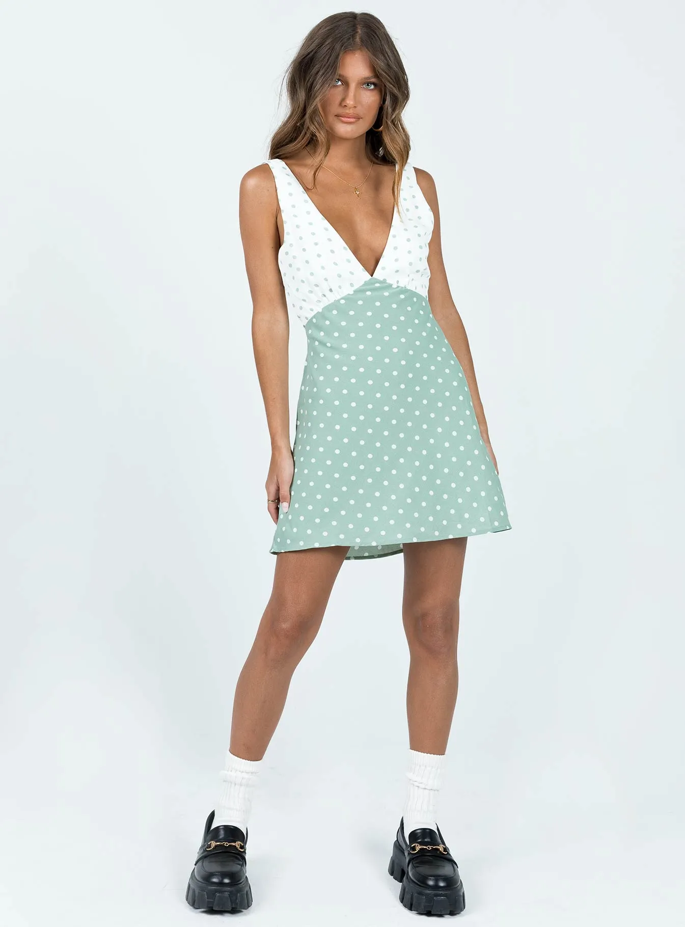 Nellie Mini Dress Mint Polka Dot Quick Outfit WrinkleResistantFinish