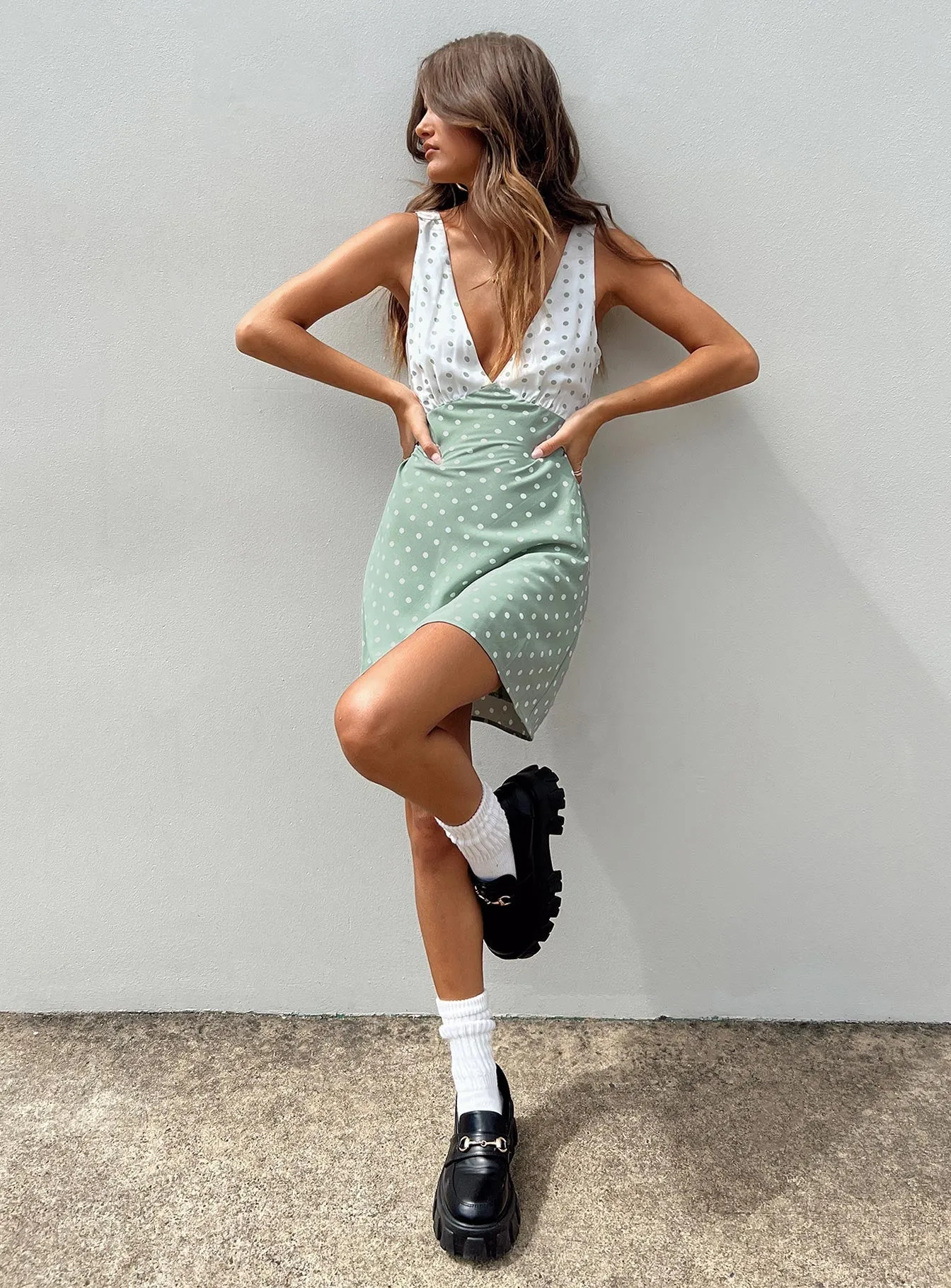 Nellie Mini Dress Mint Polka Dot Cloud Light