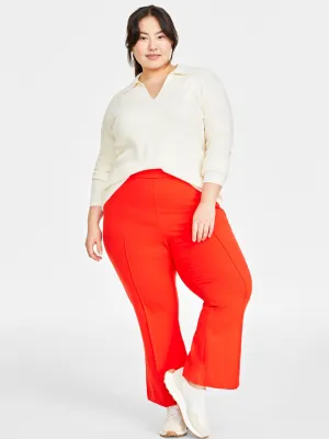 Stretch waistband Women's Flare Ankle Pants,Red