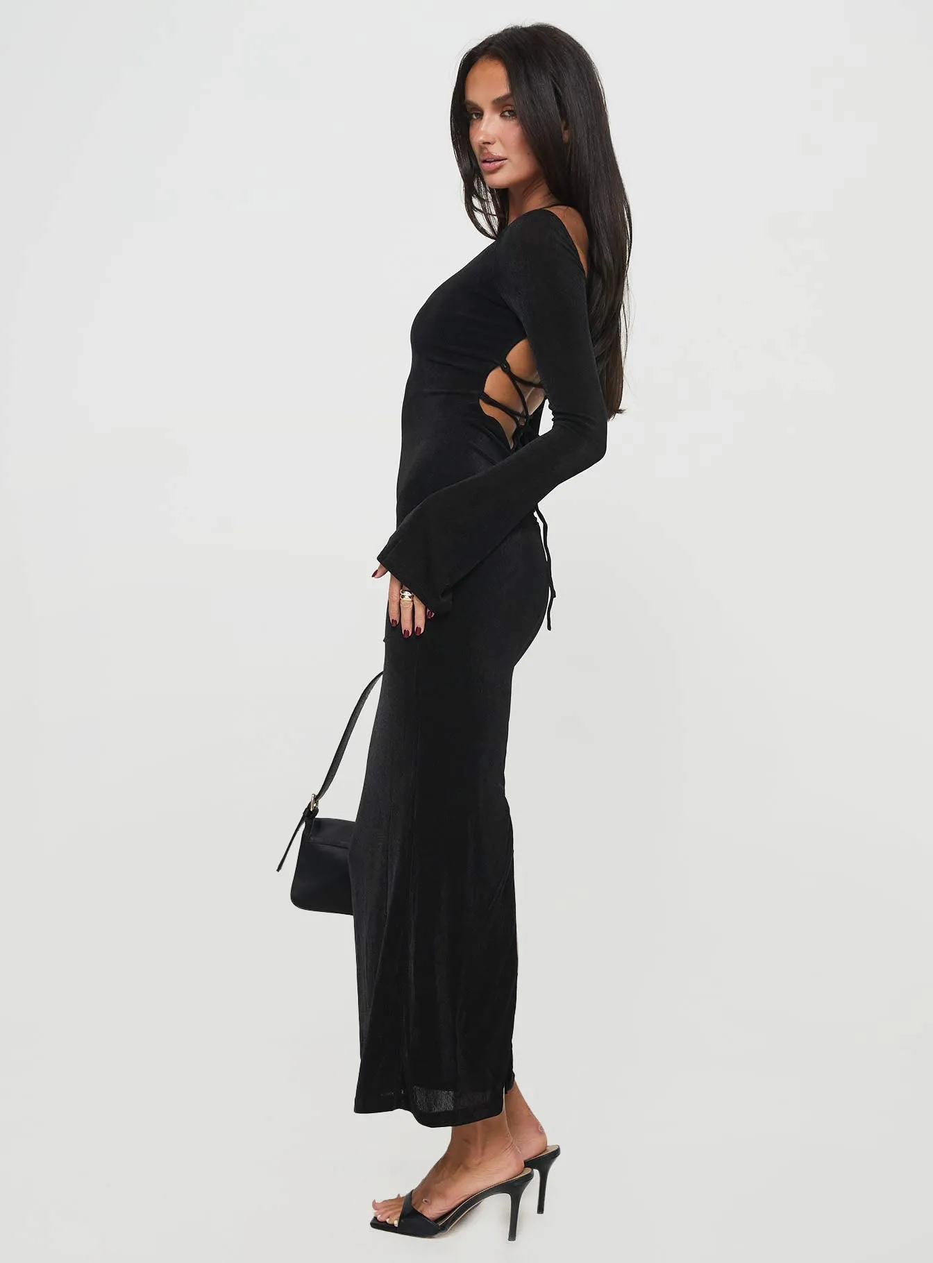 Janice Long Sleeve Maxi Dress Black Smart Lines