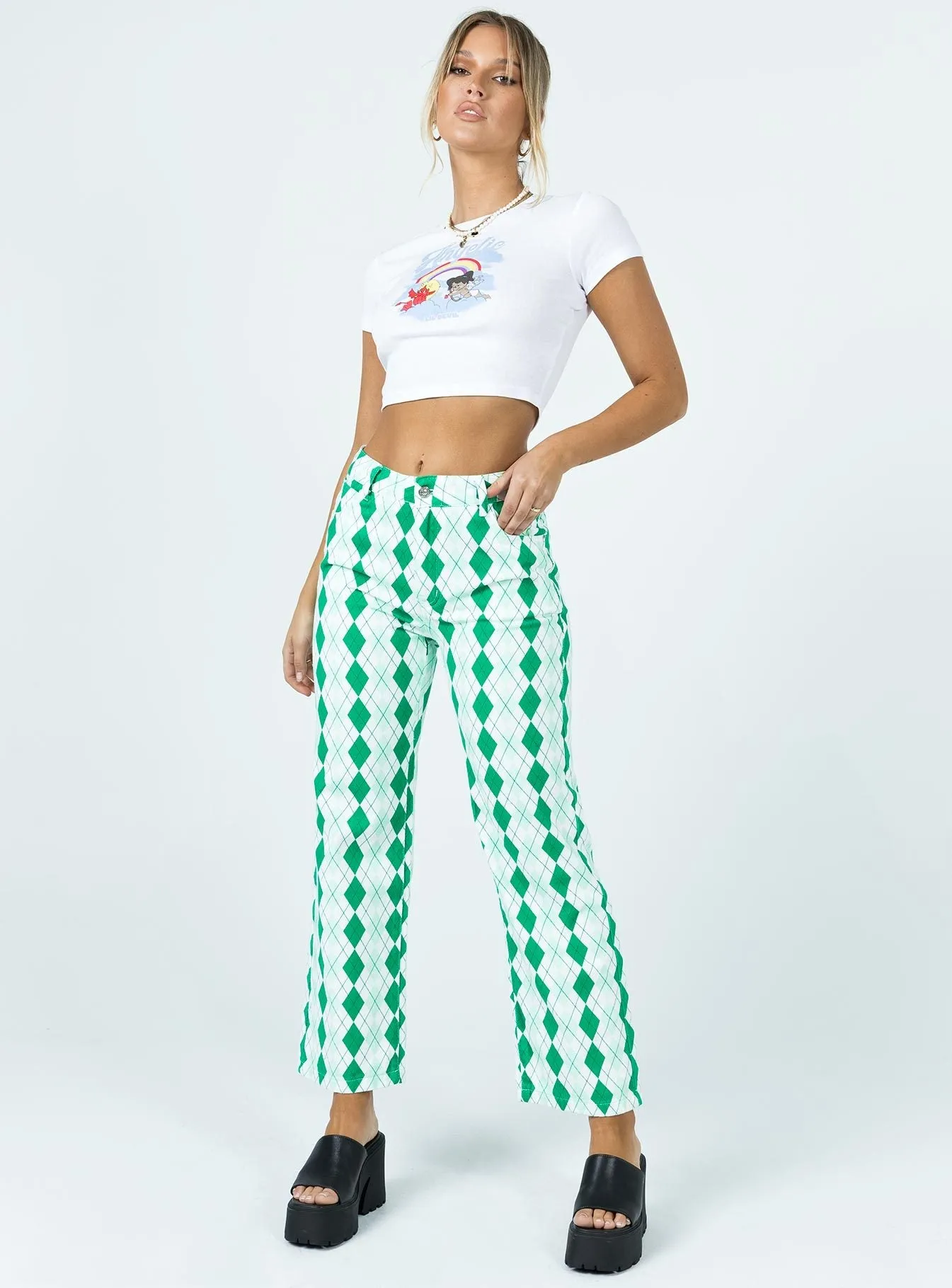 Casual Style Reuse Mode Argyle Straight Leg Print Pant