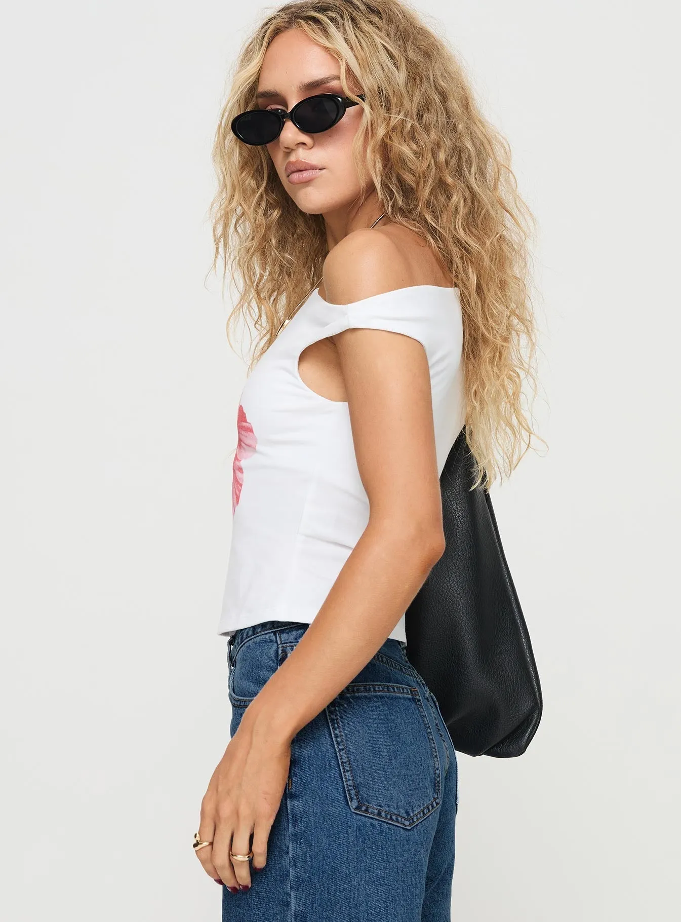 Edwardi Hibiscus Top White Circular Knit Construction Ultra Soft Blended Textile