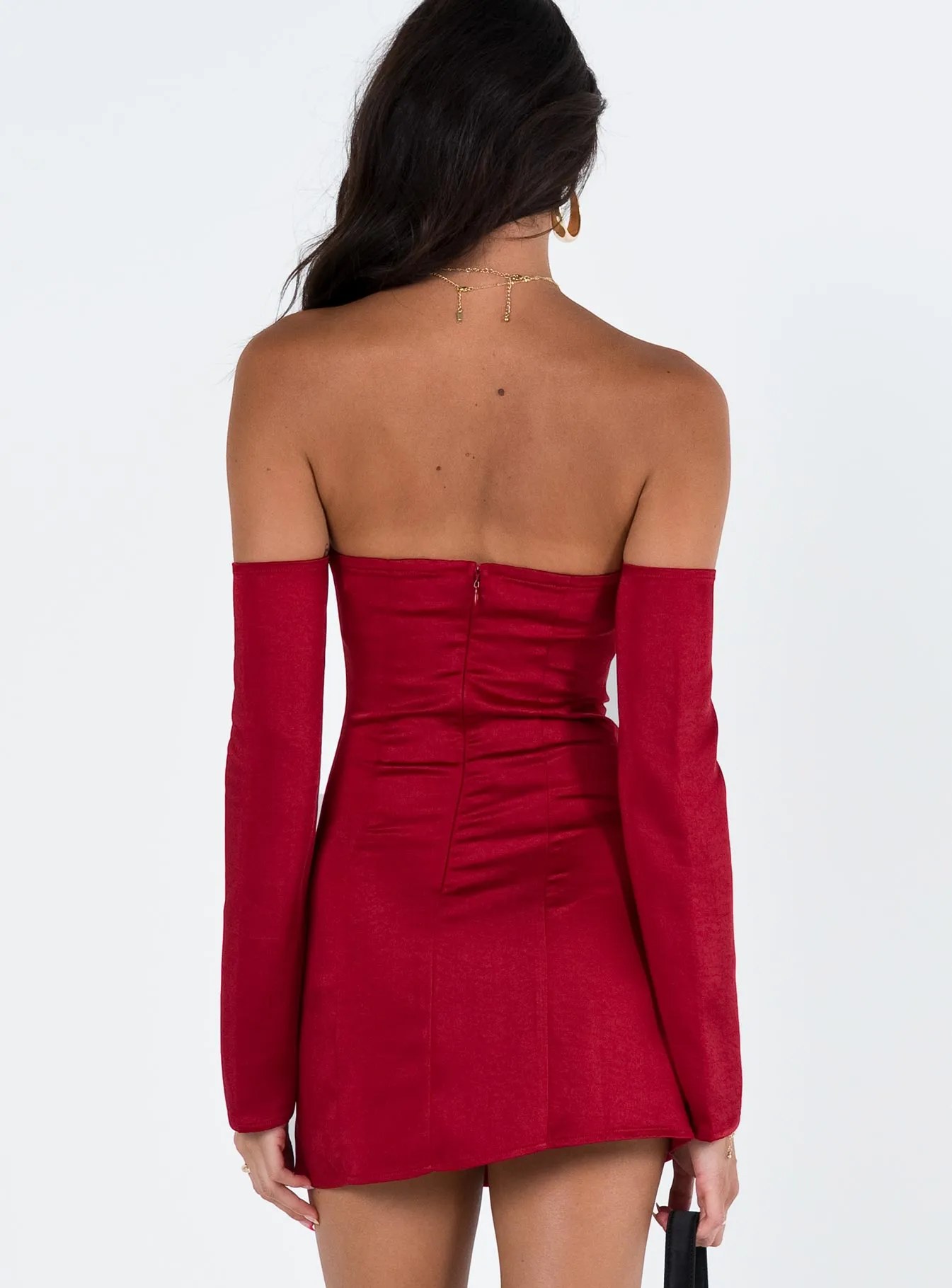 Delicate Tone Smart Waistband Fit Amalea Mini Dress Burgundy