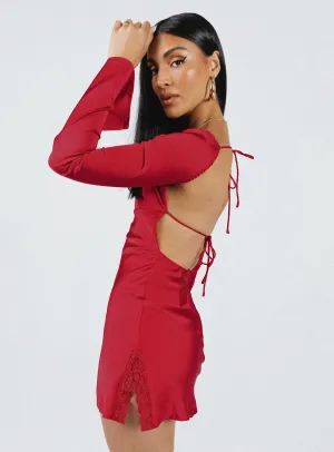 Beresford Long Sleeve Mini Dress Red Luxurious Feel Statement Look