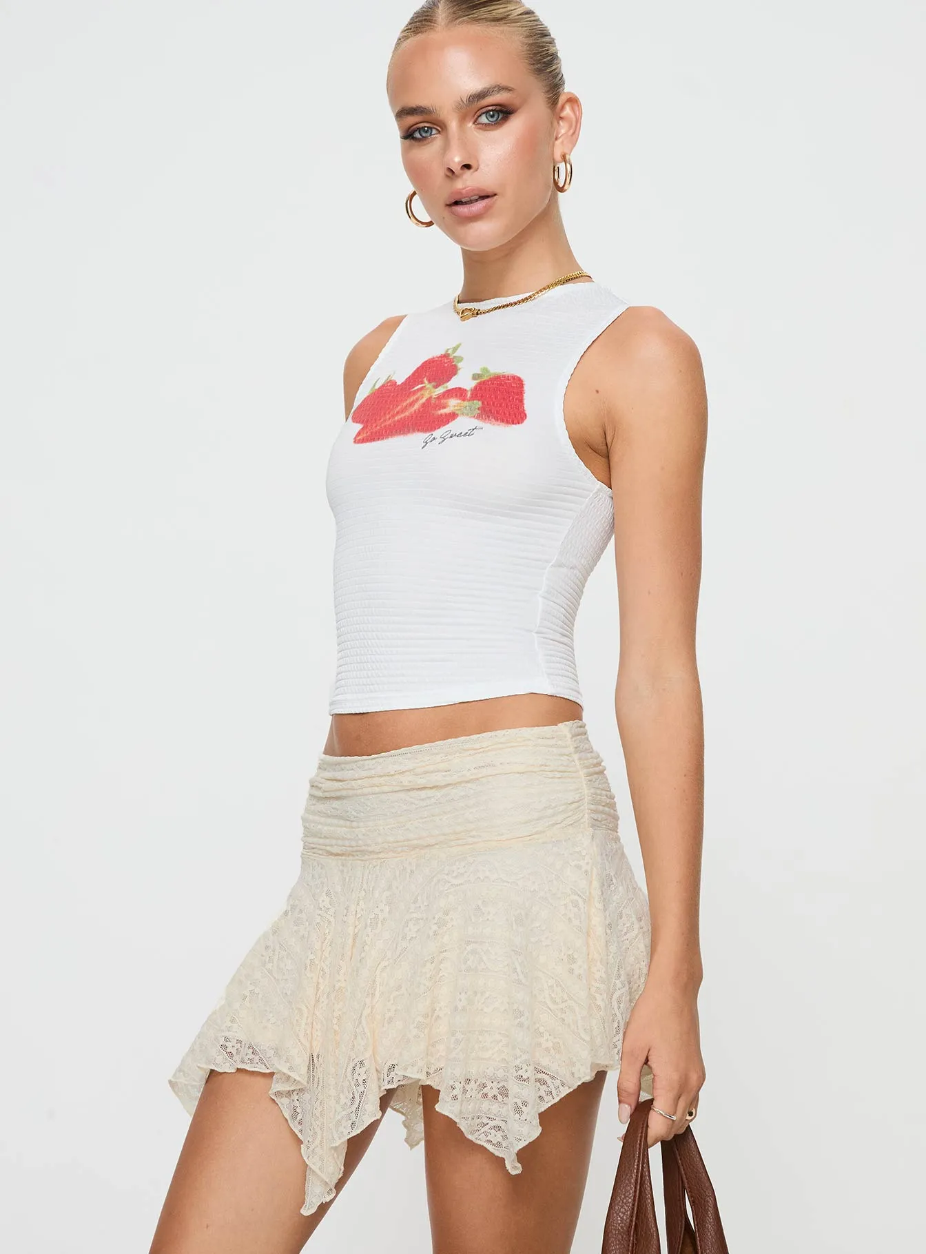 Lifas Lace Mini Skirt Cream Petite Natural Look