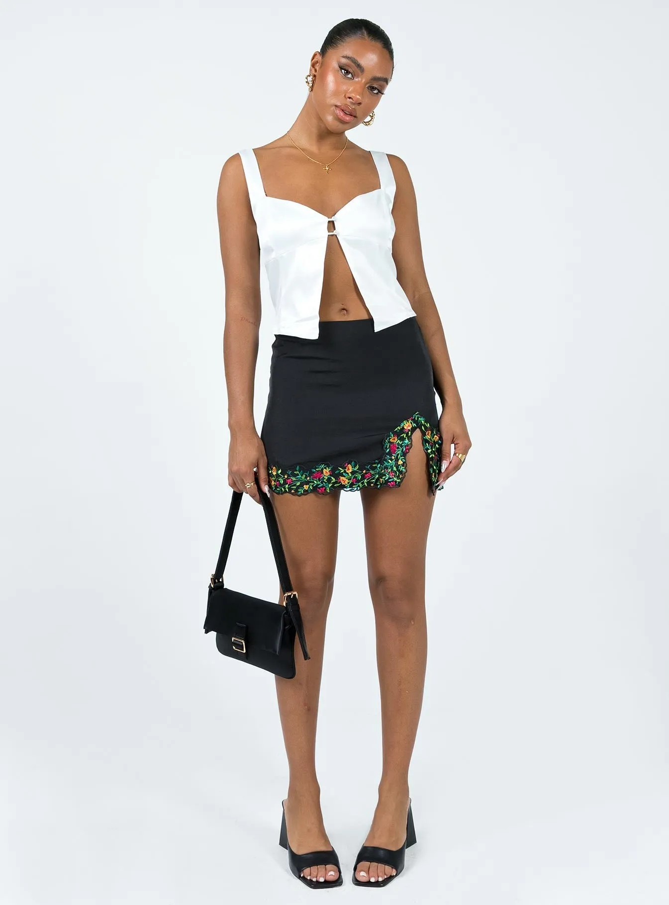Crisp Look Floreto Mini Skirt Black