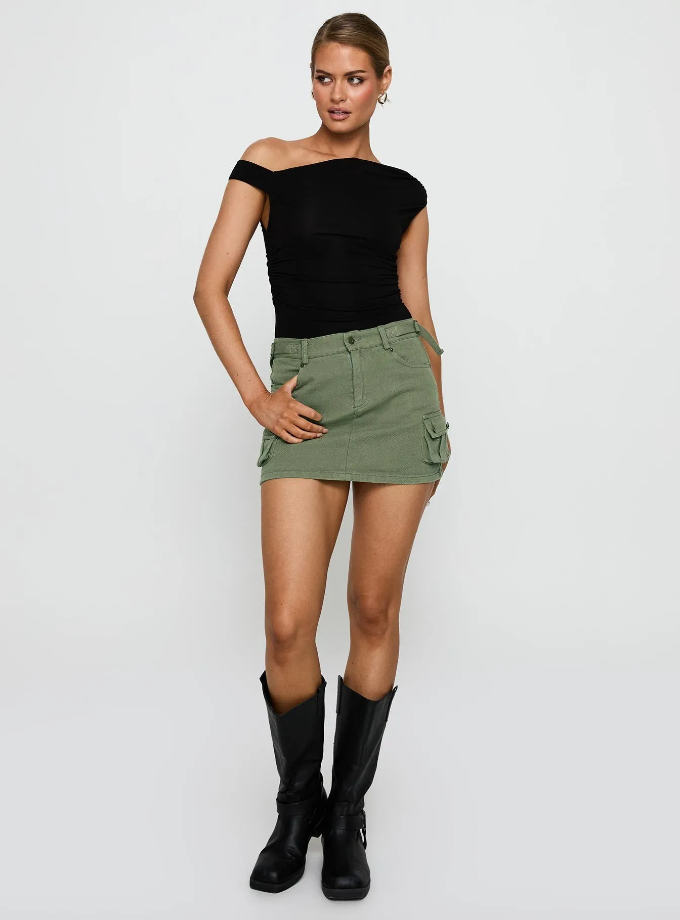 Pull On Style Peterson Cargo Mini Skirt Khaki