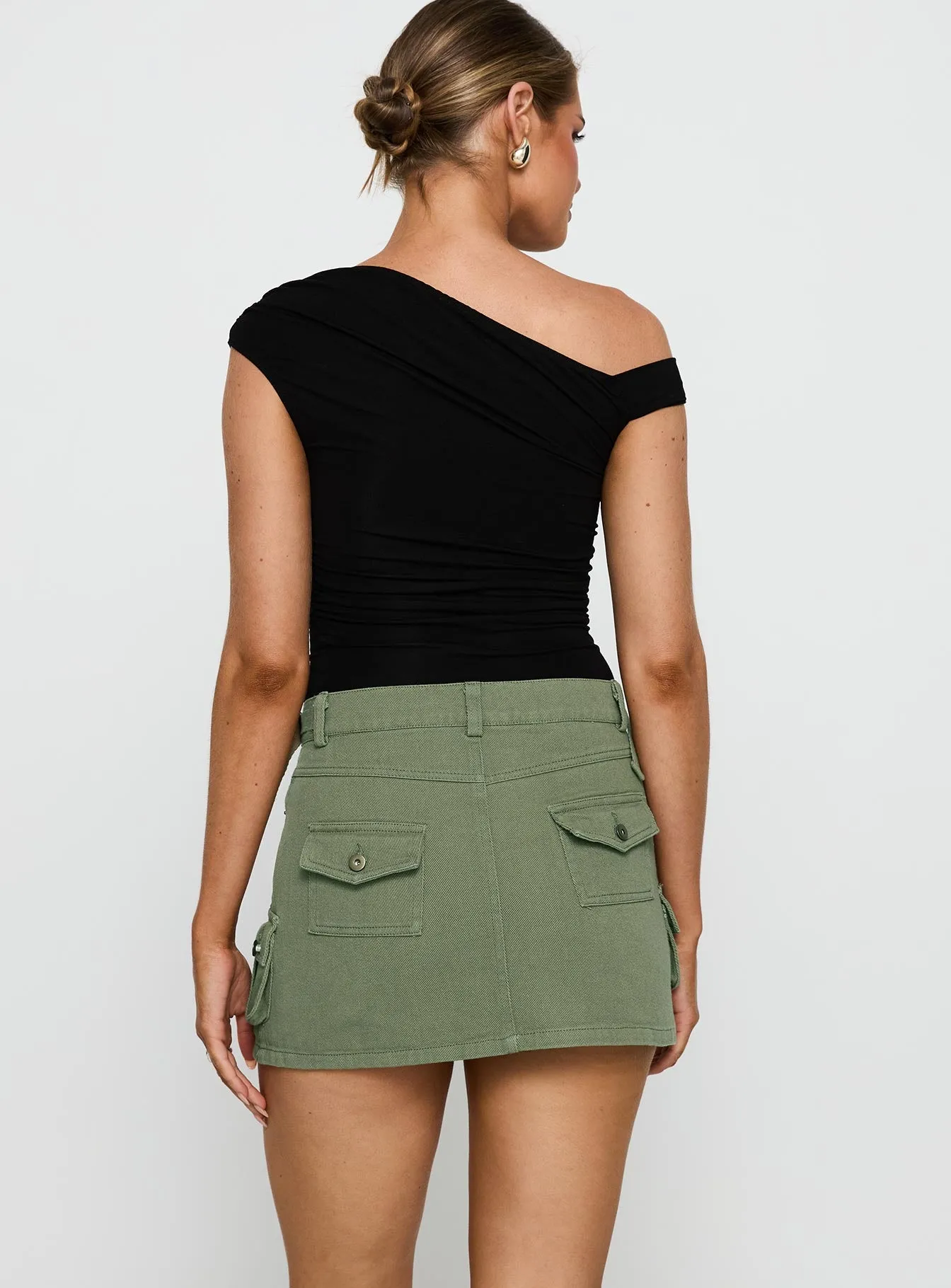 Ruching Details Peterson Cargo Mini Skirt Khaki