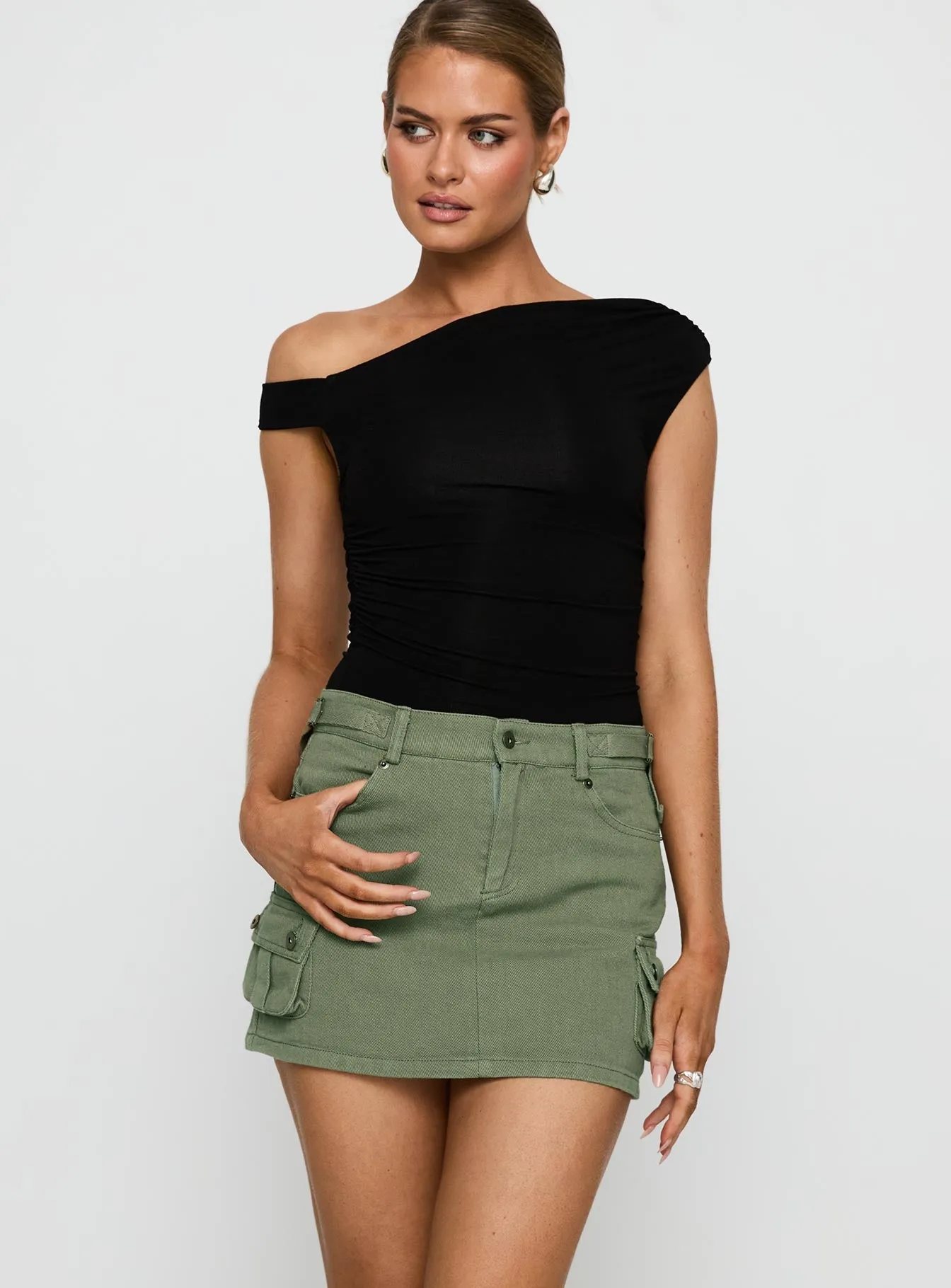 Mall Brand Look Designer Inspired Peterson Cargo Mini Skirt Khaki