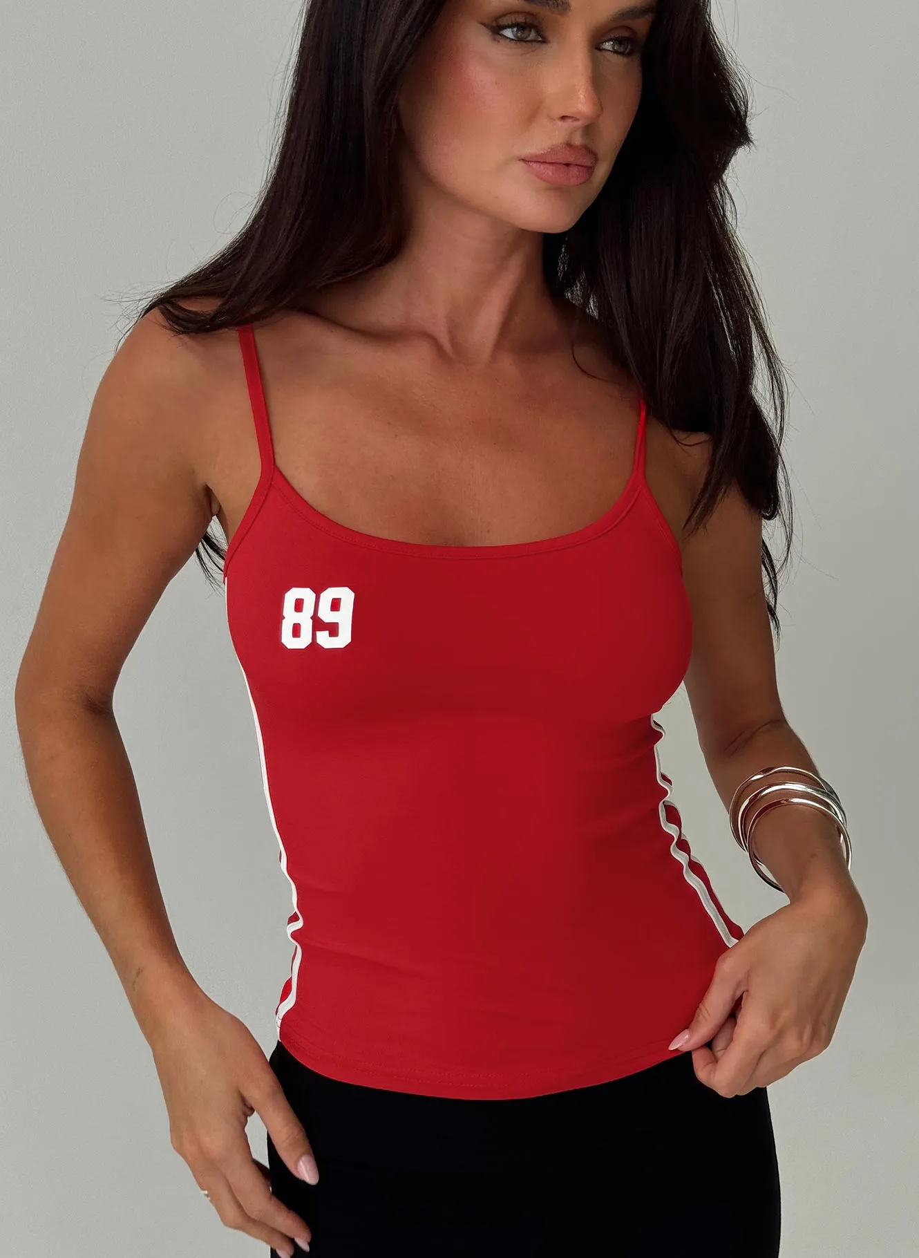 89 Trackstar Top Red Simple and Cozy Reinforced Hemline