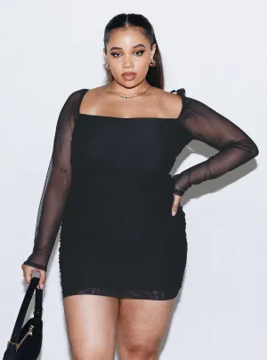 Charvi Long Sleeve Mini Dress Black Curve Cool Draping Smart Layers