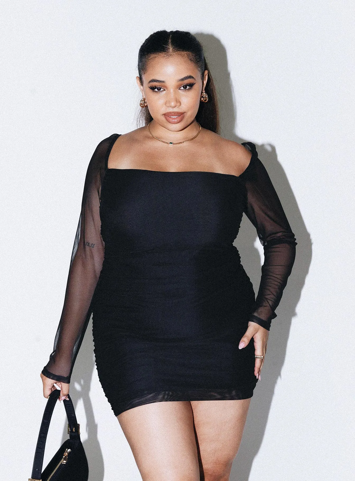 Charvi Long Sleeve Mini Dress Black Curve SmoothEdgeFinish