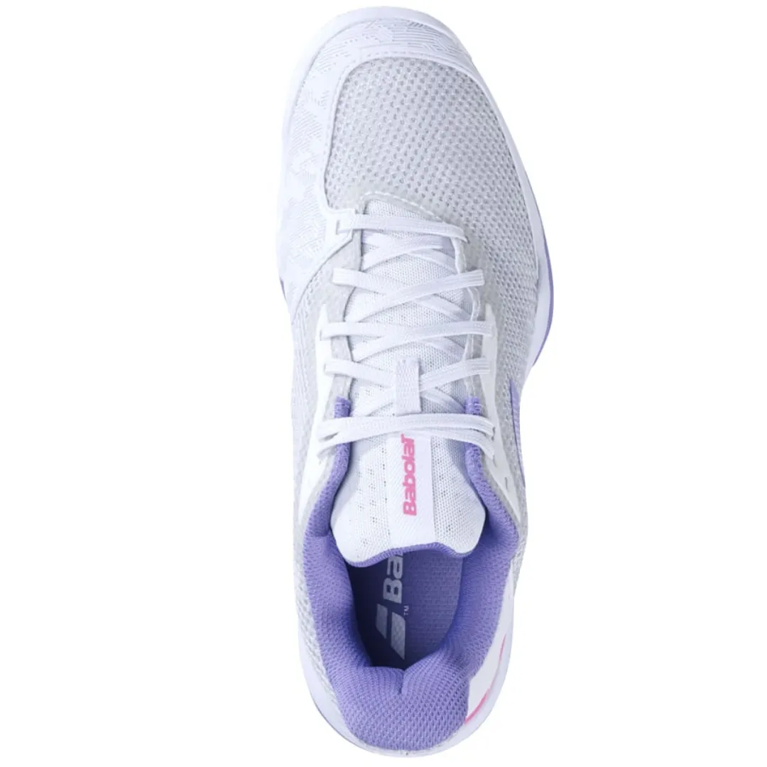 Babolat Jet Tere All Court Women Tennis Shoes - White/Lavender Durable Outsole Reinforced Midfoot Bandage