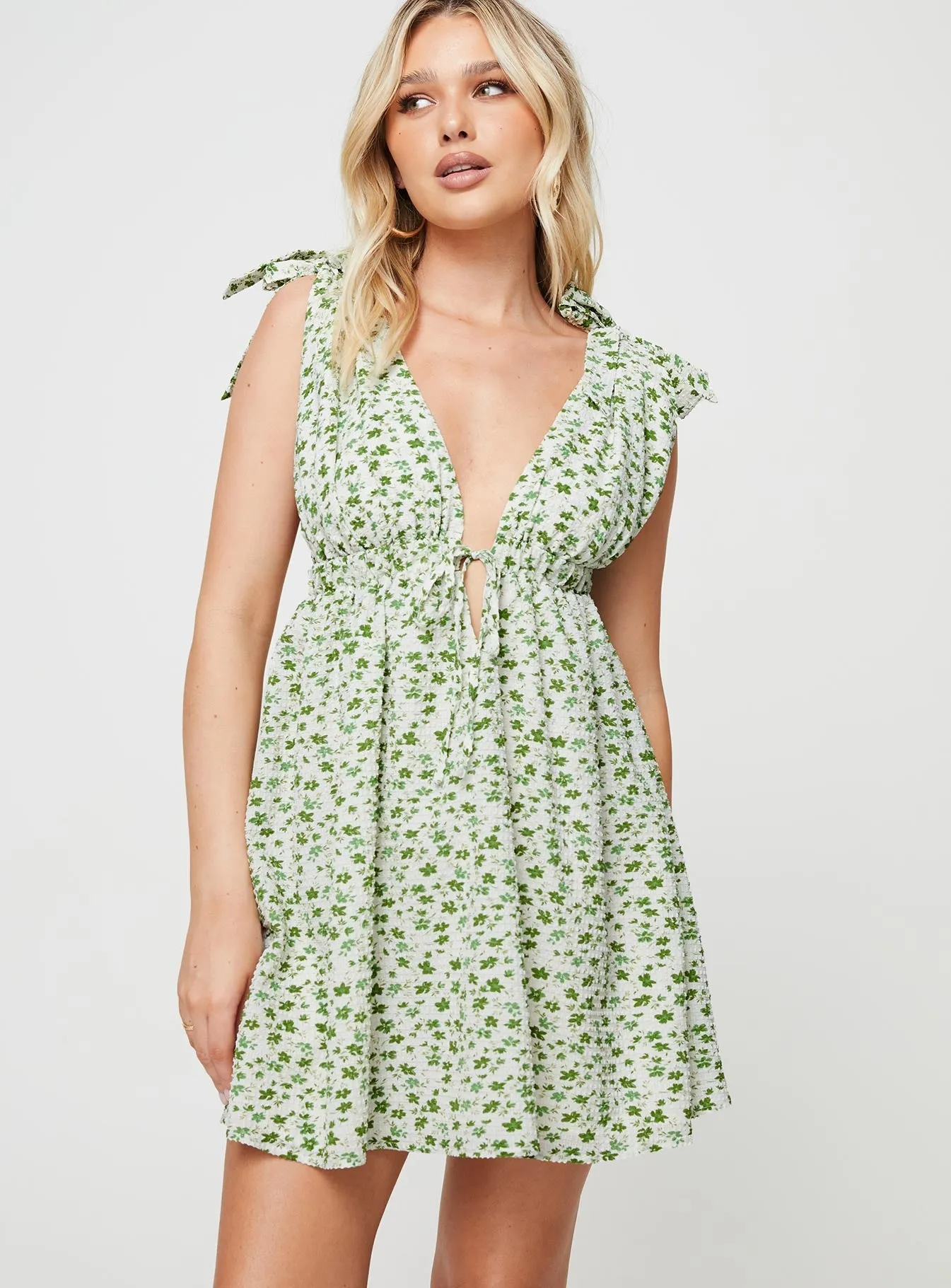 Seersucker Mini Dress Green Multi Light Shape