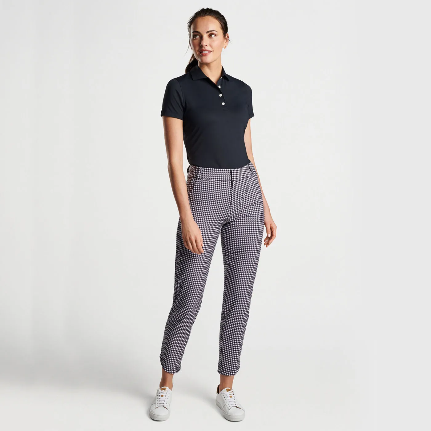 Peter Millar Women's Surge Gingham Print Performance Ankle Golf Pants - Black Relaxed Comfort Look Anti Cling Finish