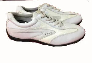 Ecco White Leather Hydromax Soft Spiked Shoes Traction Fit Classic Walk