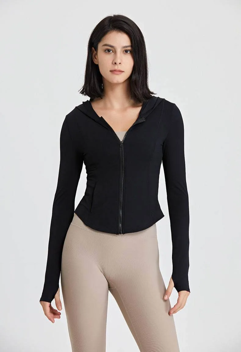 Long Sleeves Sports Hoodie with Thumb Holes Soft Pants Bonded Seam Technology